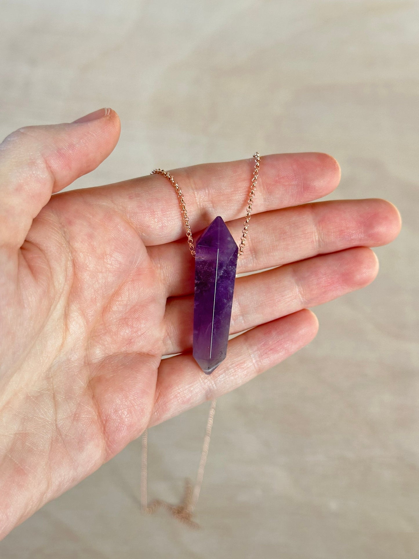 Amethyst Point Necklace | Crystal Gemstone Tower Pendant | Double Terminated Crystal | Amethyst Jewelry