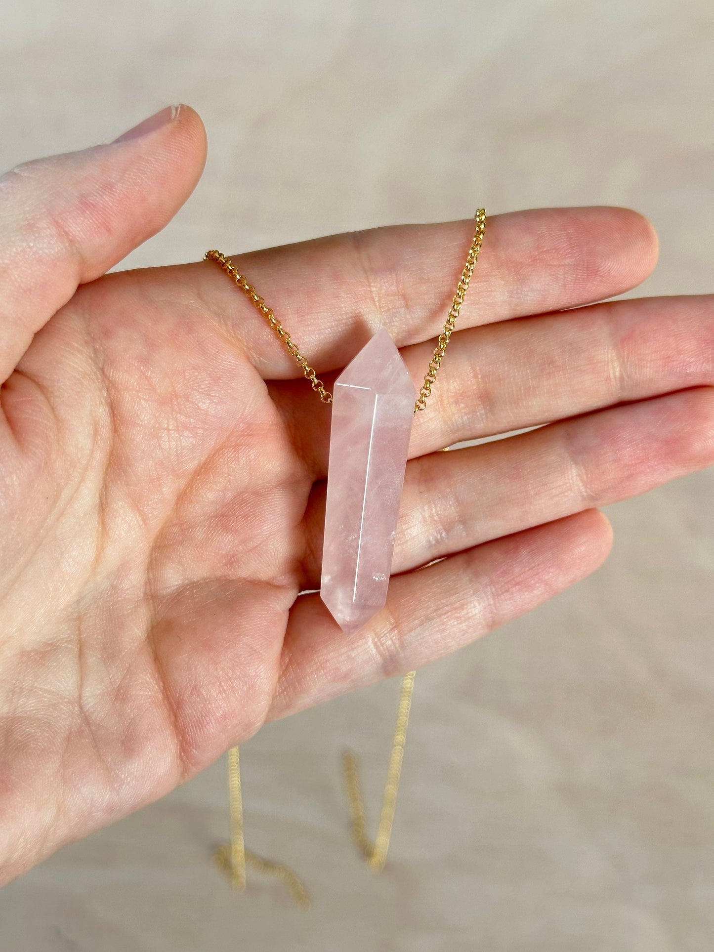 Rose Quartz Point Necklace | Crystal Gemstone Tower Pendant | Double Terminated Crystal | Rose Quartz Jewelry