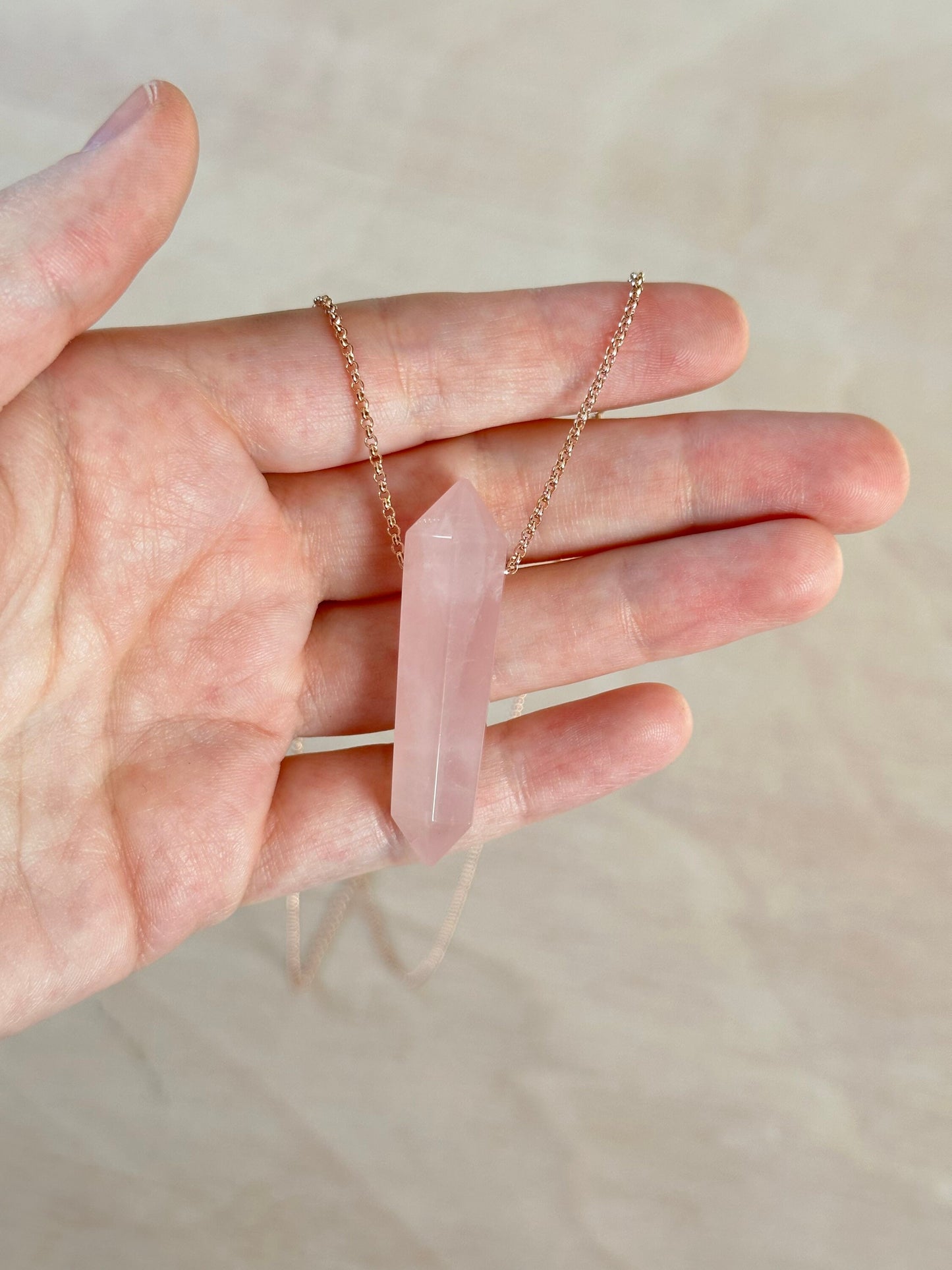 Rose Quartz Point Necklace | Crystal Gemstone Tower Pendant | Double Terminated Crystal | Rose Quartz Jewelry
