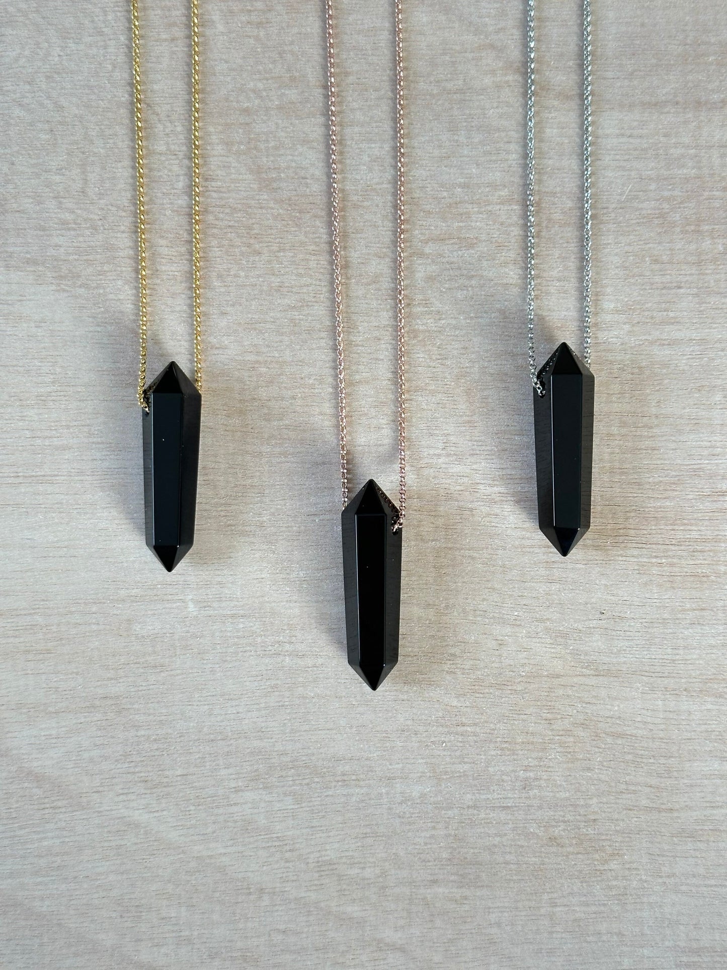 Obsidian Point Necklace | Crystal Gemstone Tower Pendant | Double Terminated Crystal | Black Obsidian Jewelry