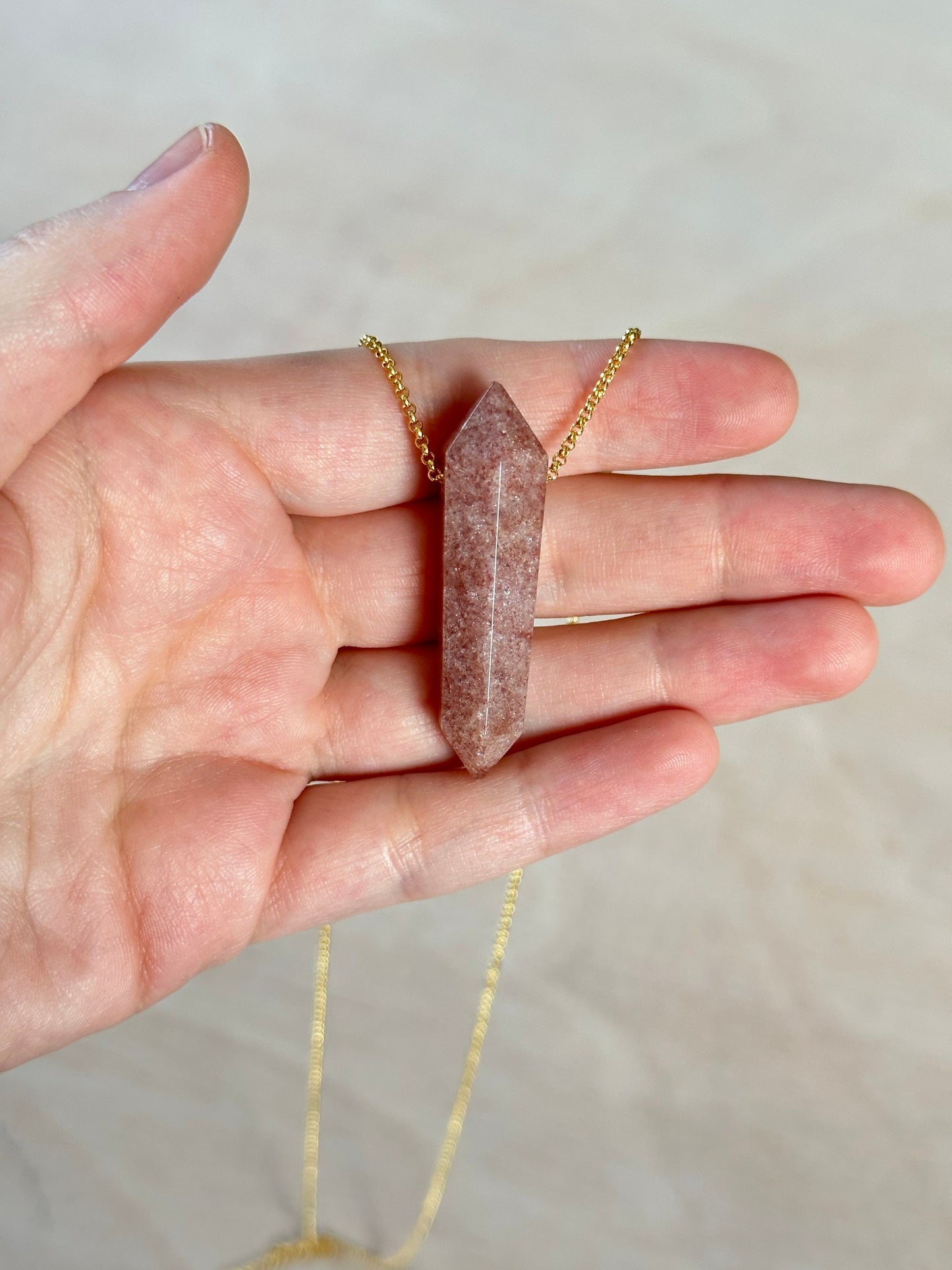 Strawberry Quartz Point Necklace | Crystal Gemstone Tower Pendant | Double Terminated Crystal | Strawberry Quartz Jewelry