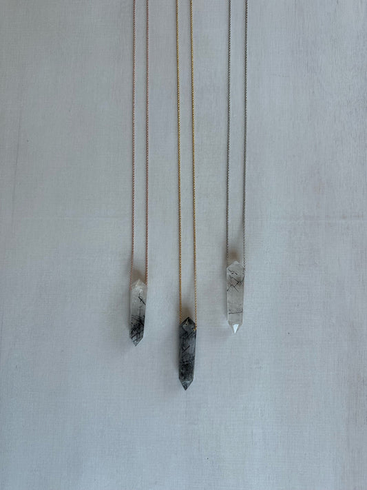 Black Rutile Point Necklace | Crystal Gemstone Tower Pendant | Double Terminated Crystal | Rutile Quartz Jewelry