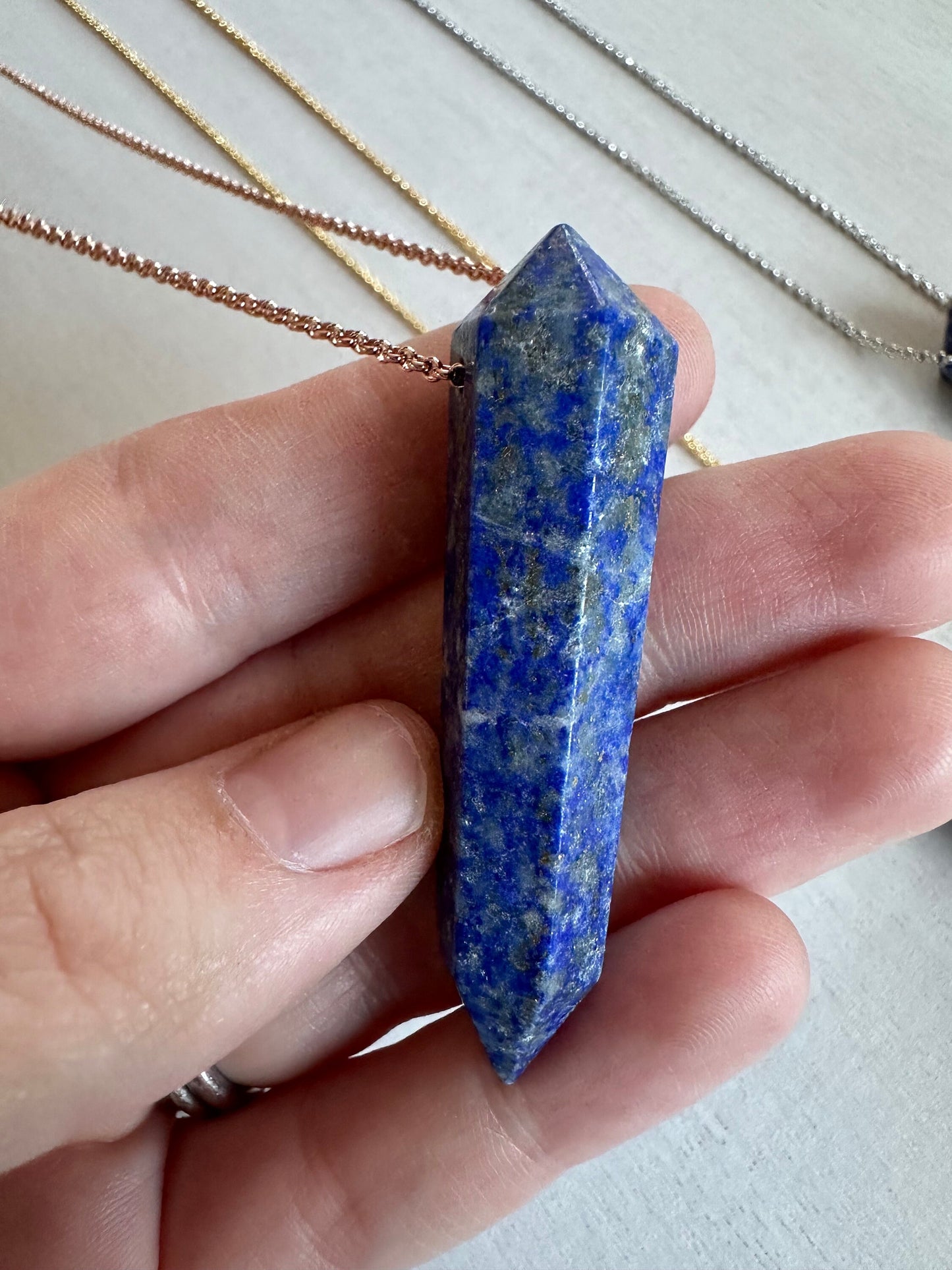 Lapis Lazuli Point Necklace | Crystal Gemstone Tower Pendant | Double Terminated Crystal | Lapis Jewelry