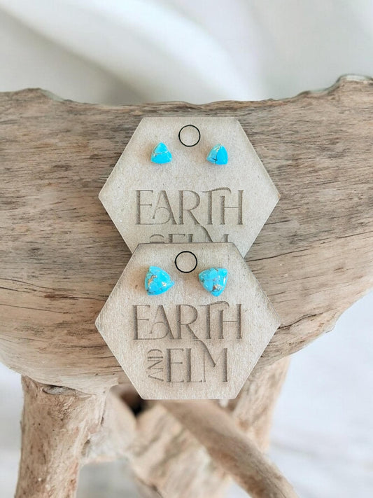 Turquoise Trillion Gemstone Stud Earrings | Triangle Shape | Gemstone Studs | Stud Earrings | Blue Copper Turquoise