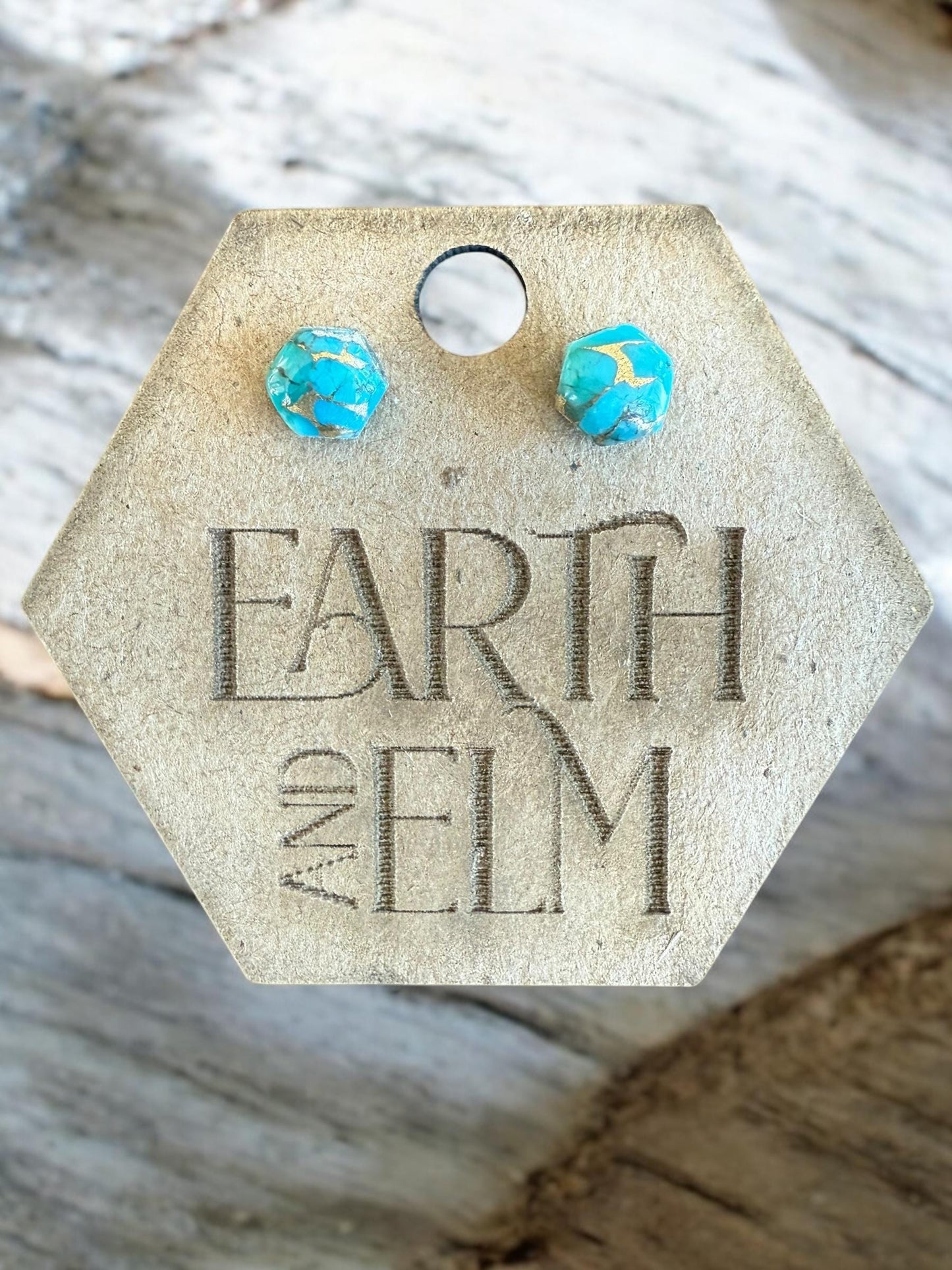 Blue Copper Turquoise Hexagon Cut Studs