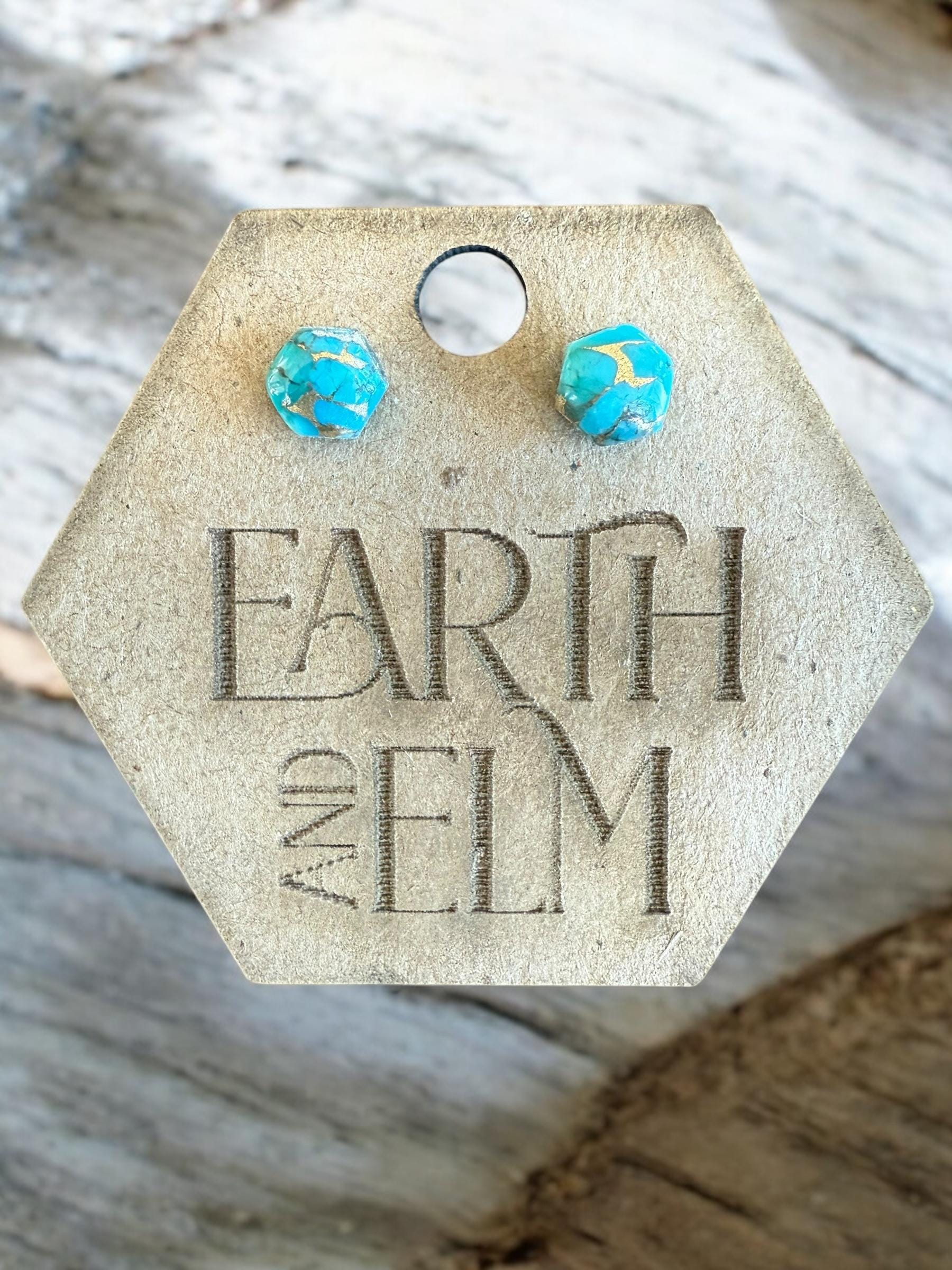 Blue Copper Turquoise Hexagon Cut Studs