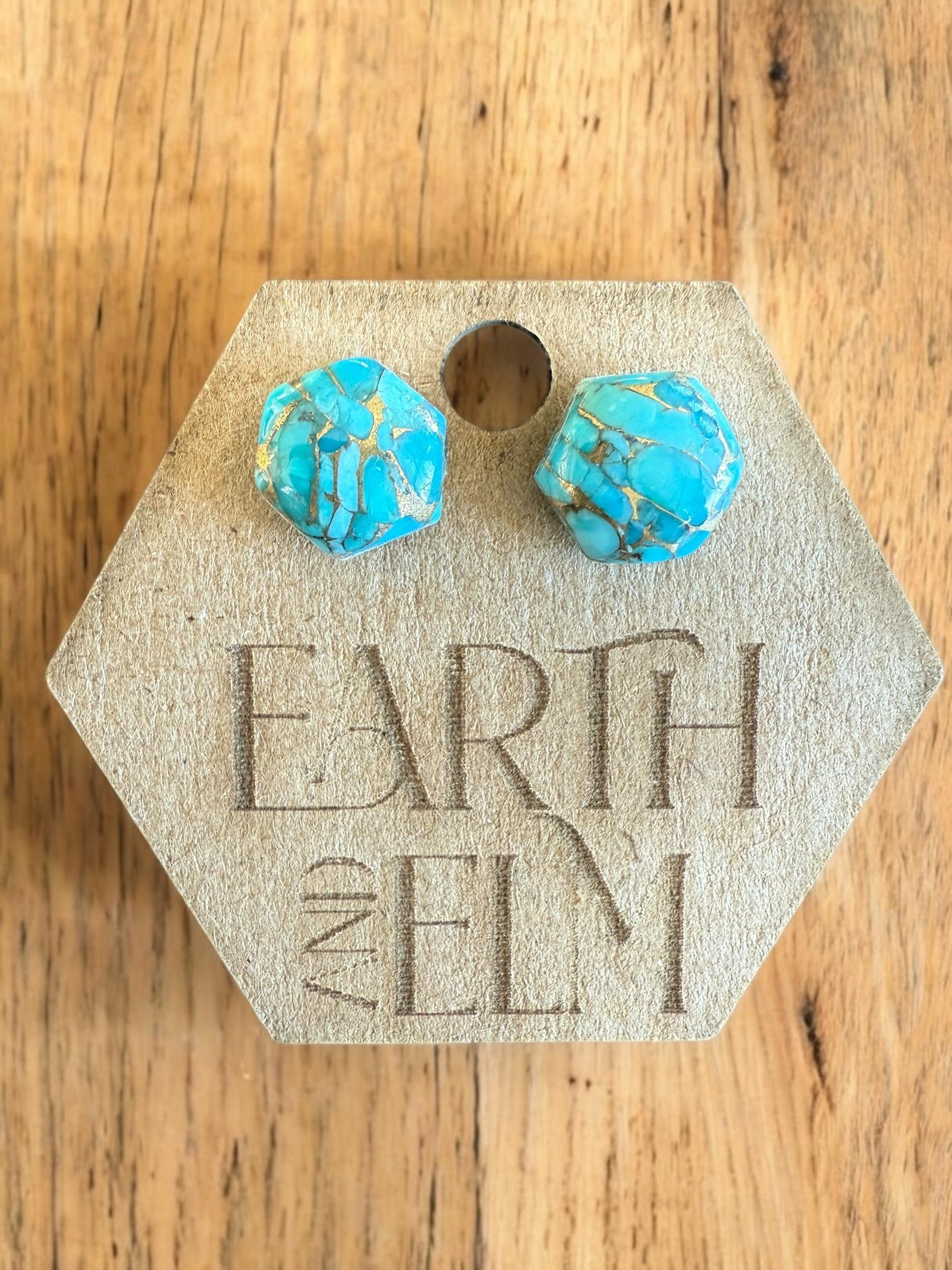 Blue Copper Turquoise Hexagon Cut Studs