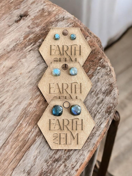 Labradorite Cushion Cut Studs | Stud Earrings | Gemstone Earrings | 6mm 8mm 10mm