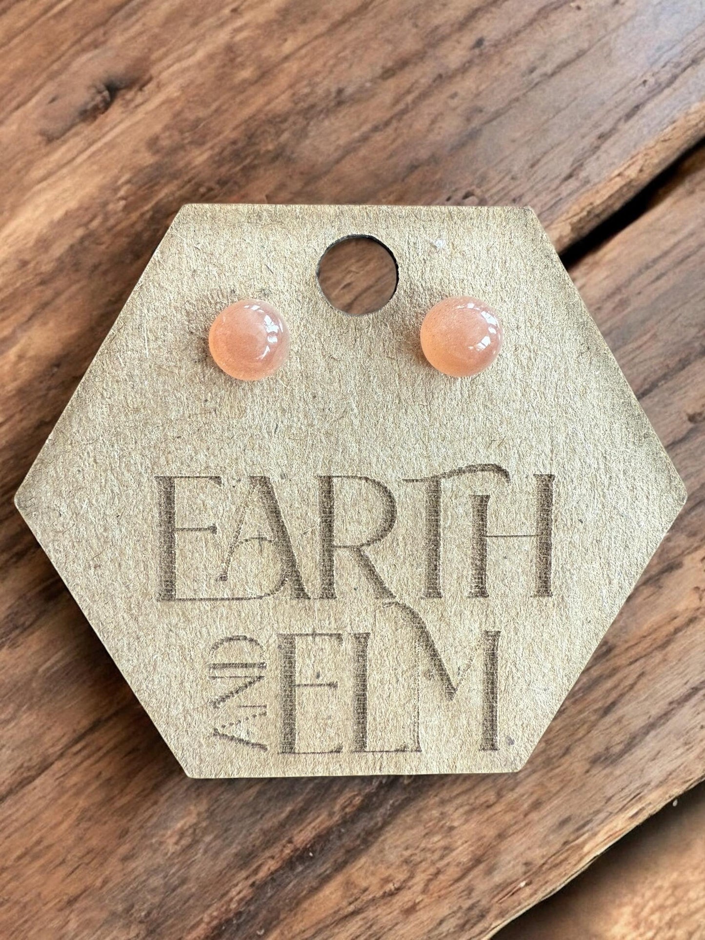 Peach Moonstone Round Gemstone Stud Earrings | 6mm 8mm 10mm | Authentic Crystal Jewelry