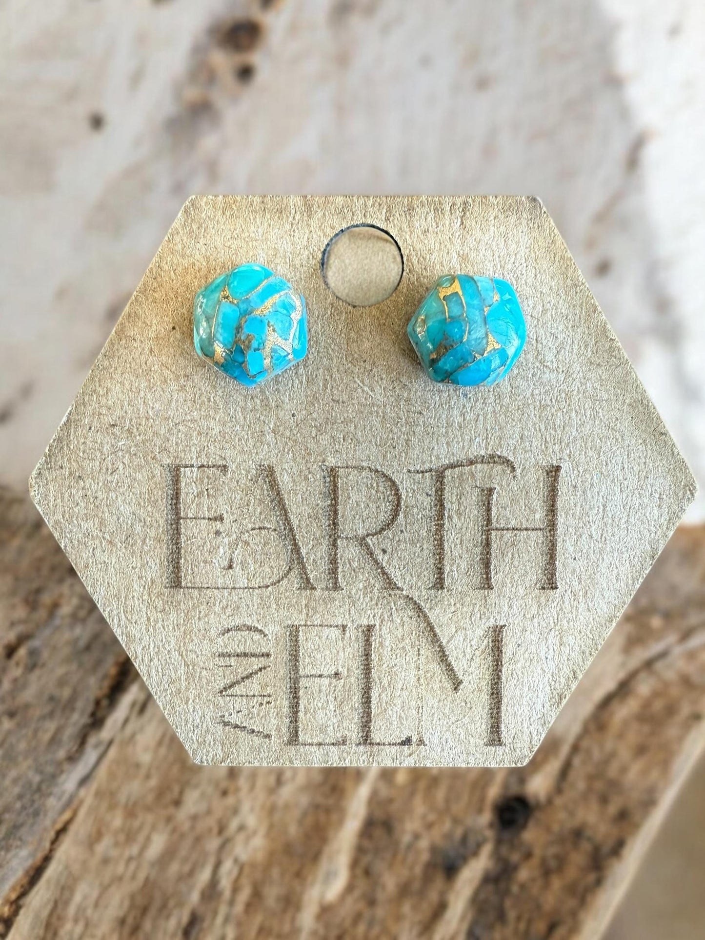 Blue Copper Turquoise Hexagon Cut Studs