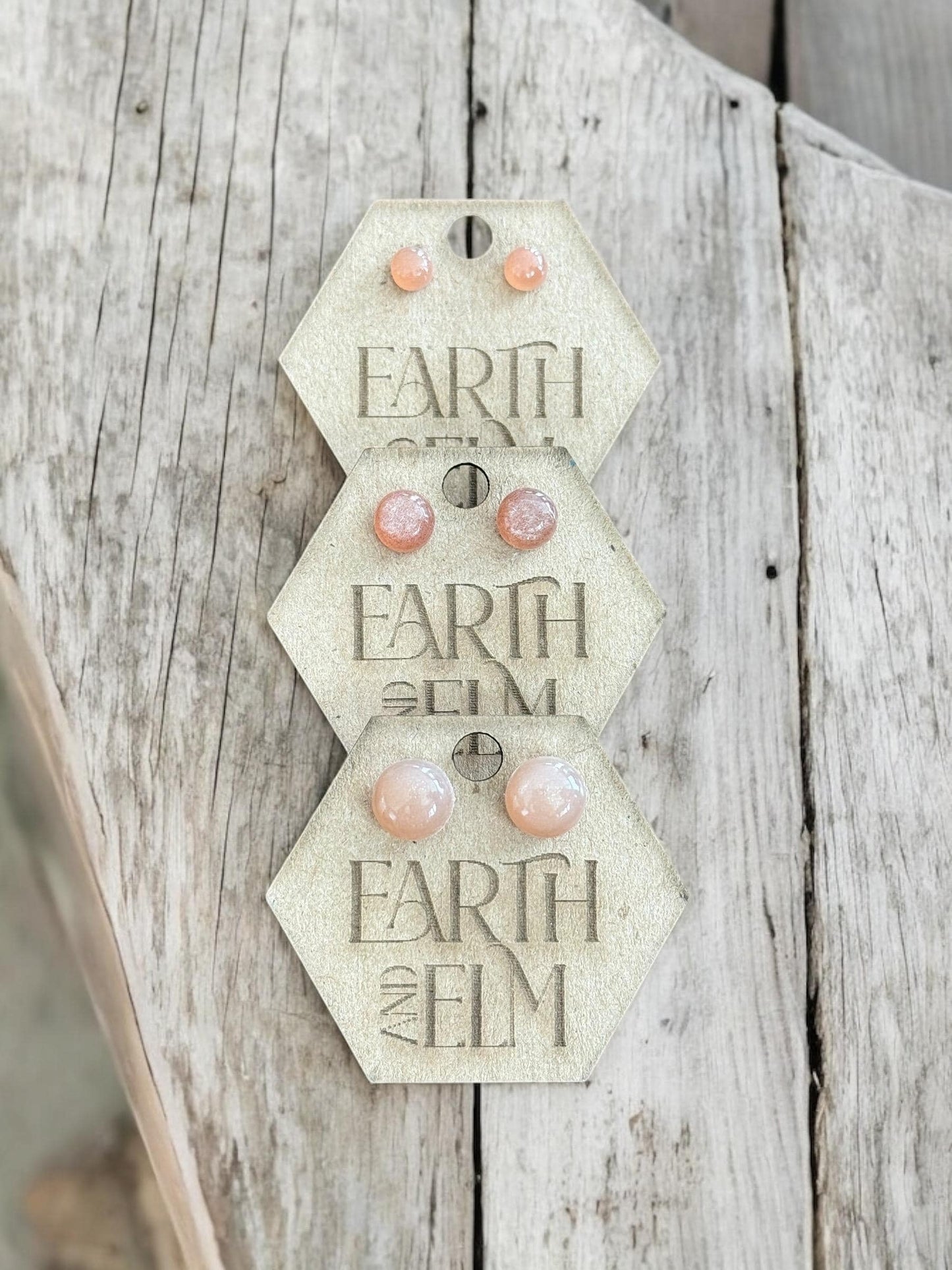 Peach Moonstone Round Gemstone Stud Earrings | 6mm 8mm 10mm | Authentic Crystal Jewelry