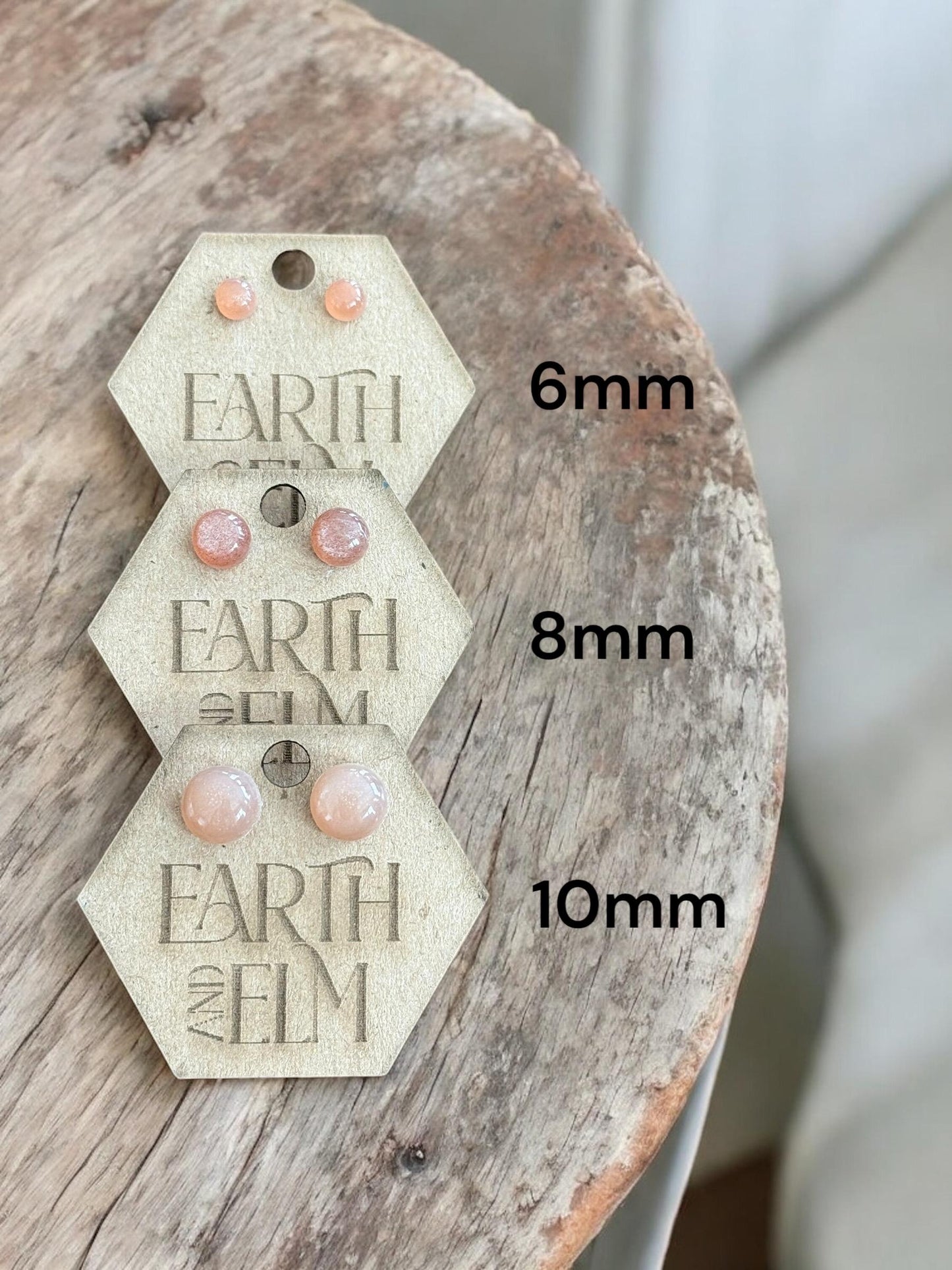 Peach Moonstone Round Gemstone Stud Earrings | 6mm 8mm 10mm | Authentic Crystal Jewelry