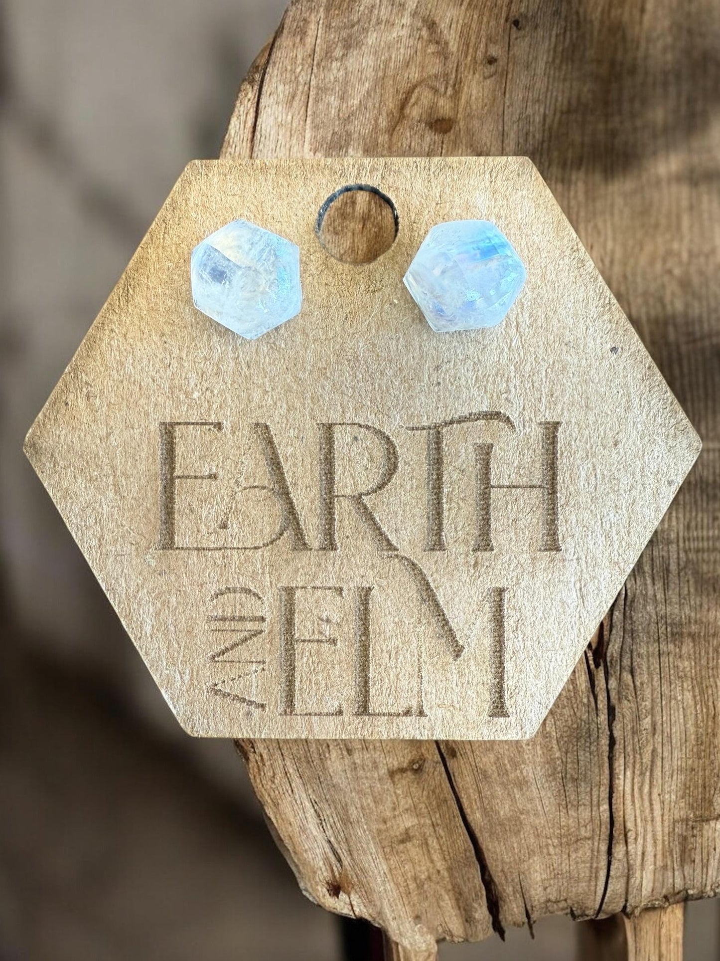 Moonstone Hexagon Cut Studs | Stud Earrings | Gemstone Earrings | 8mm Crystal Studs | 10mm