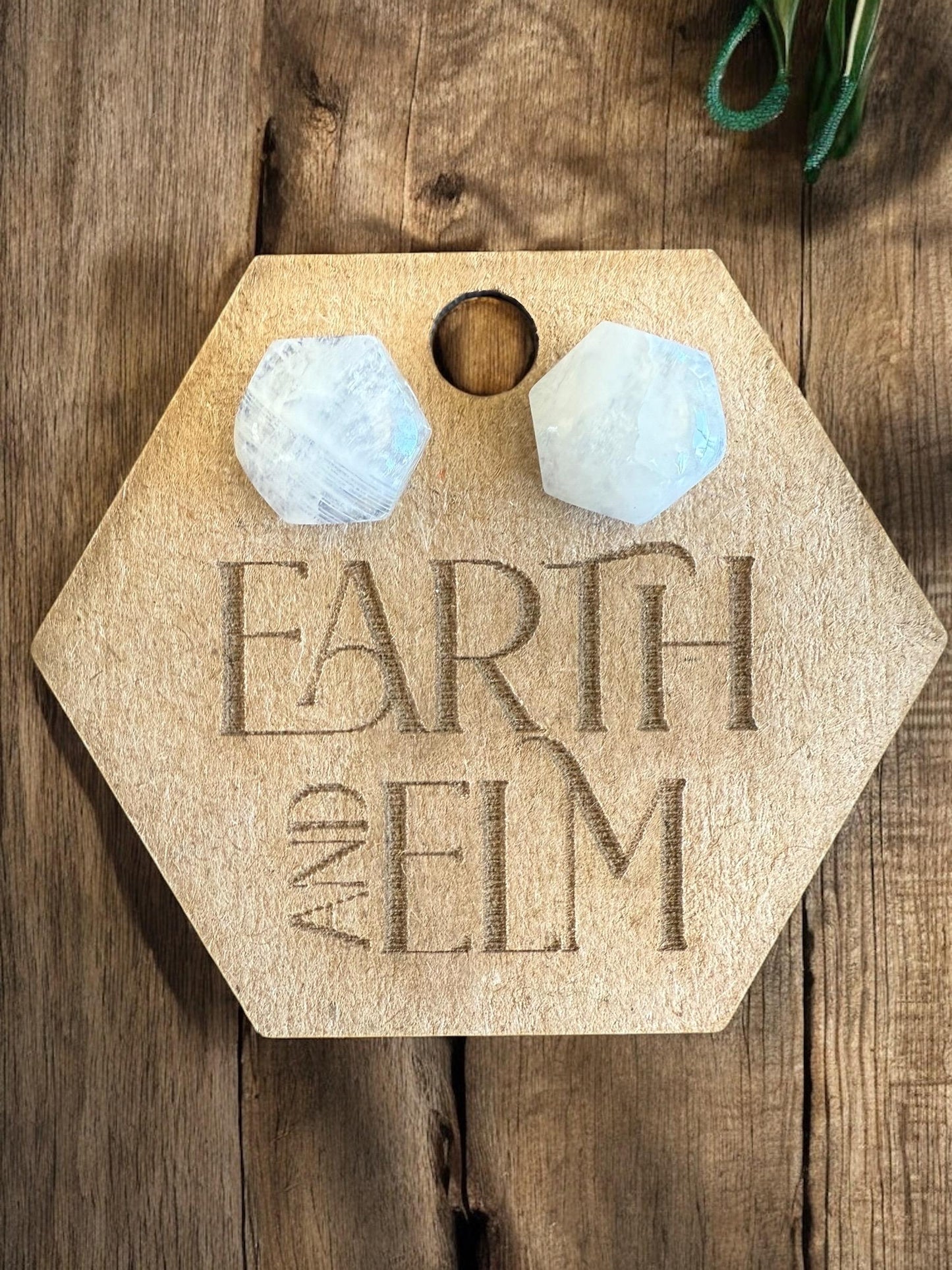 Moonstone Hexagon Cut Studs | Stud Earrings | Gemstone Earrings | 8mm Crystal Studs | 10mm