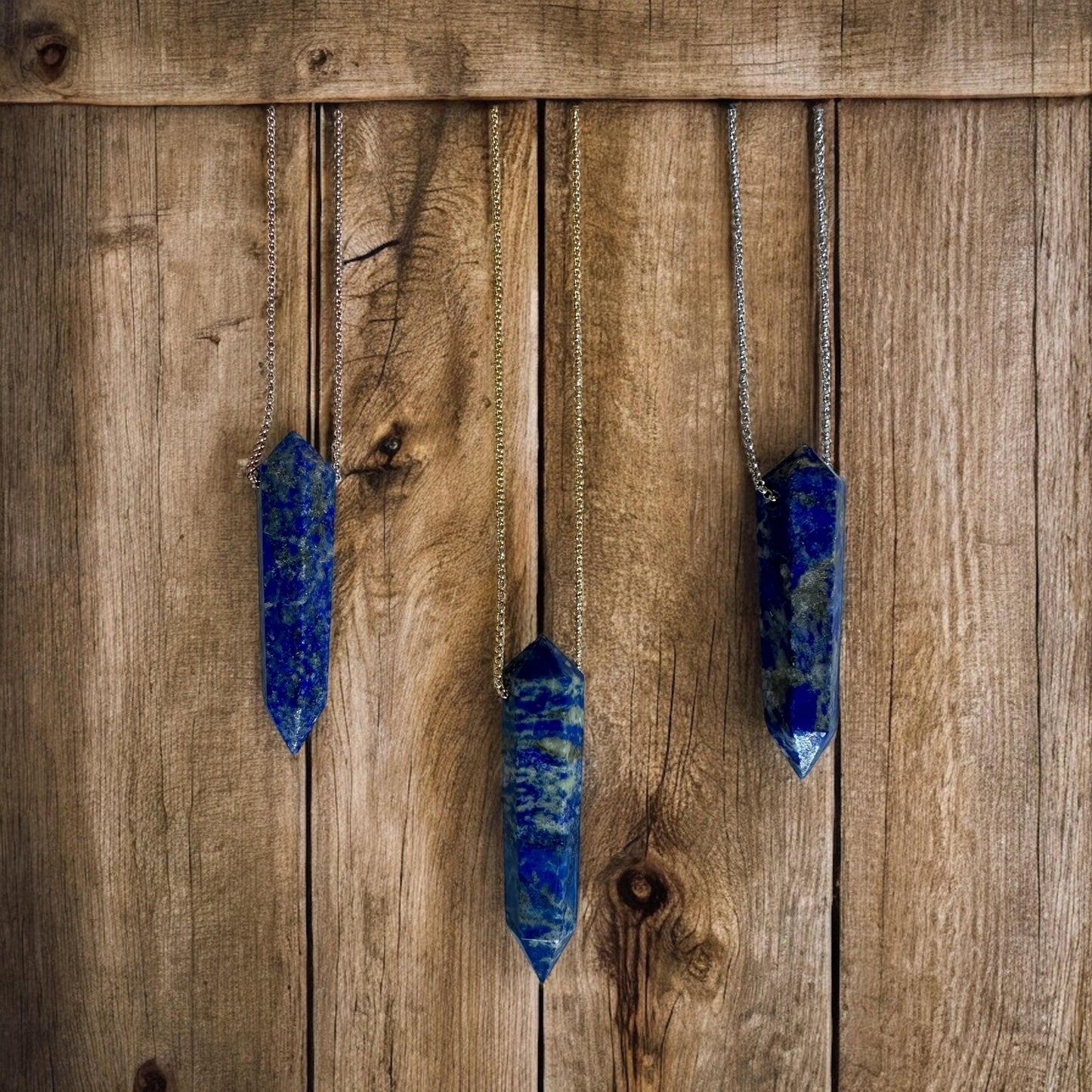 Lapis Lazuli Point Necklace | Crystal Gemstone Tower Pendant | Double Terminated Crystal | Lapis Jewelry