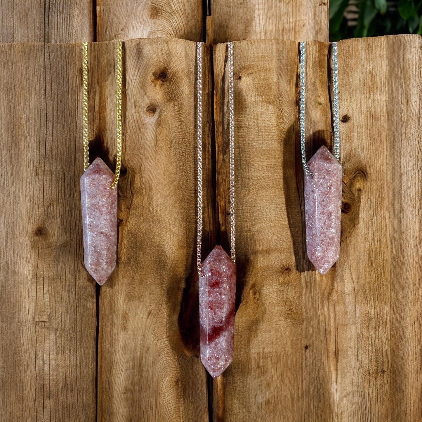 Strawberry Quartz Point Necklace | Crystal Gemstone Tower Pendant | Double Terminated Crystal | Strawberry Quartz Jewelry