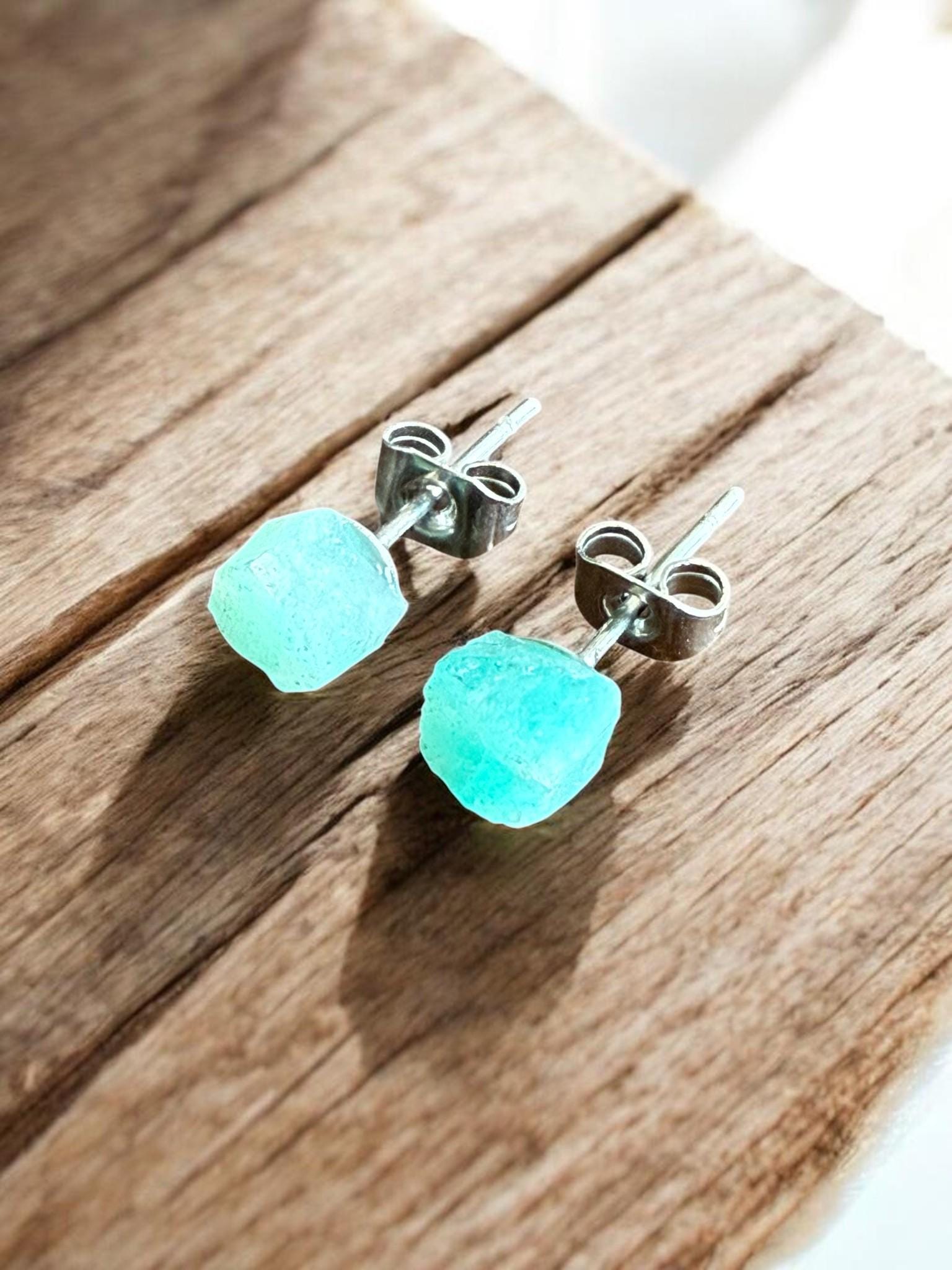 Raw Amazonite Stud Earrings | Gemstone Studs | Natural Stone Jewelry