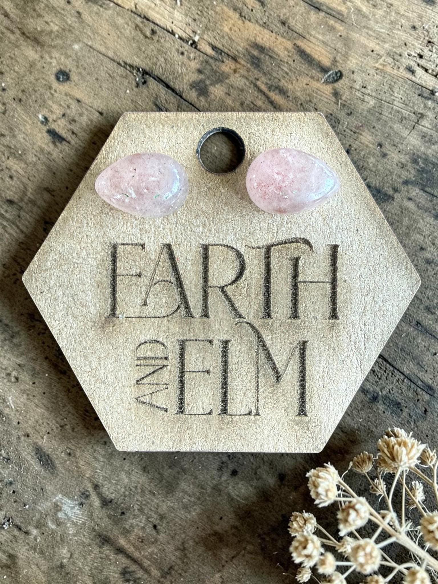 Strawberry Quartz Pear Cut Stud Earrings | Authentic Gemstone Studs