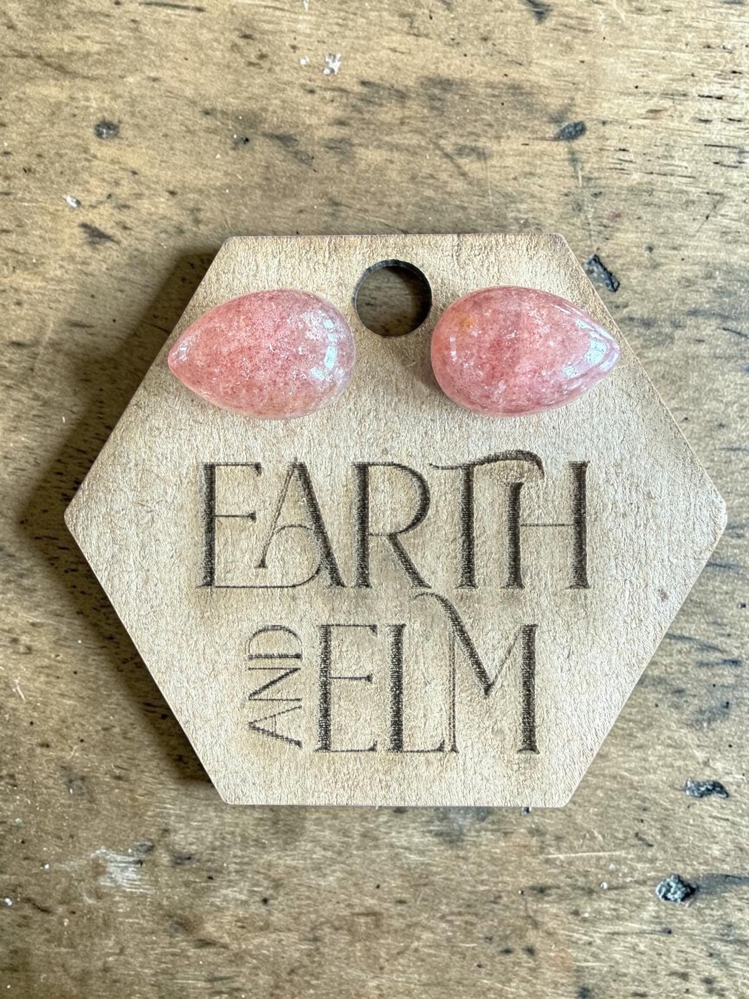 Strawberry Quartz Pear Cut Stud Earrings | Authentic Gemstone Studs