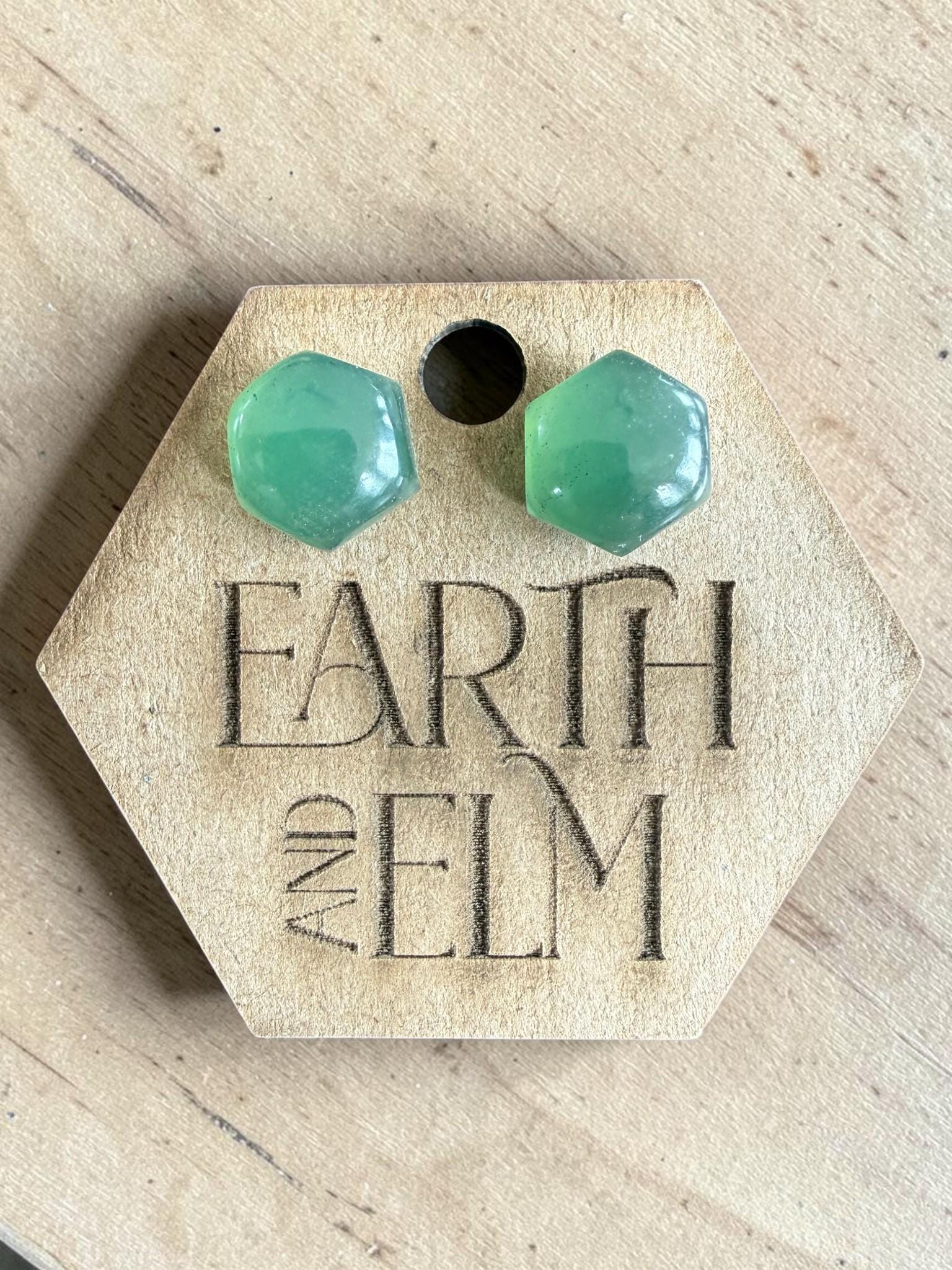 Nephrite Jade Hexagon Cut Stud Earrings | Authentic Gemstone Studs