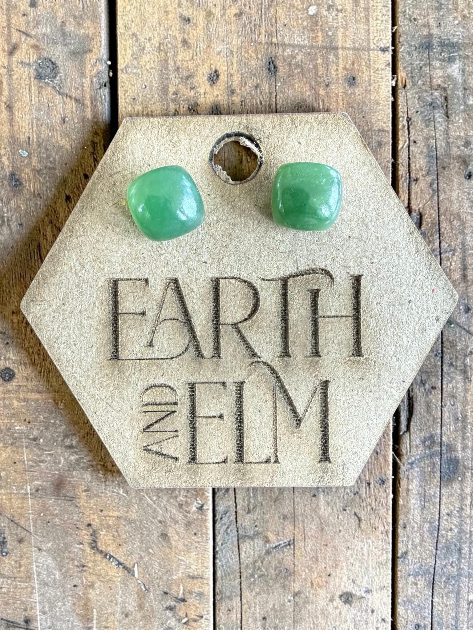 Nephrite Jade Cushion Cut Stud Earrings | Authentic Gemstone Studs
