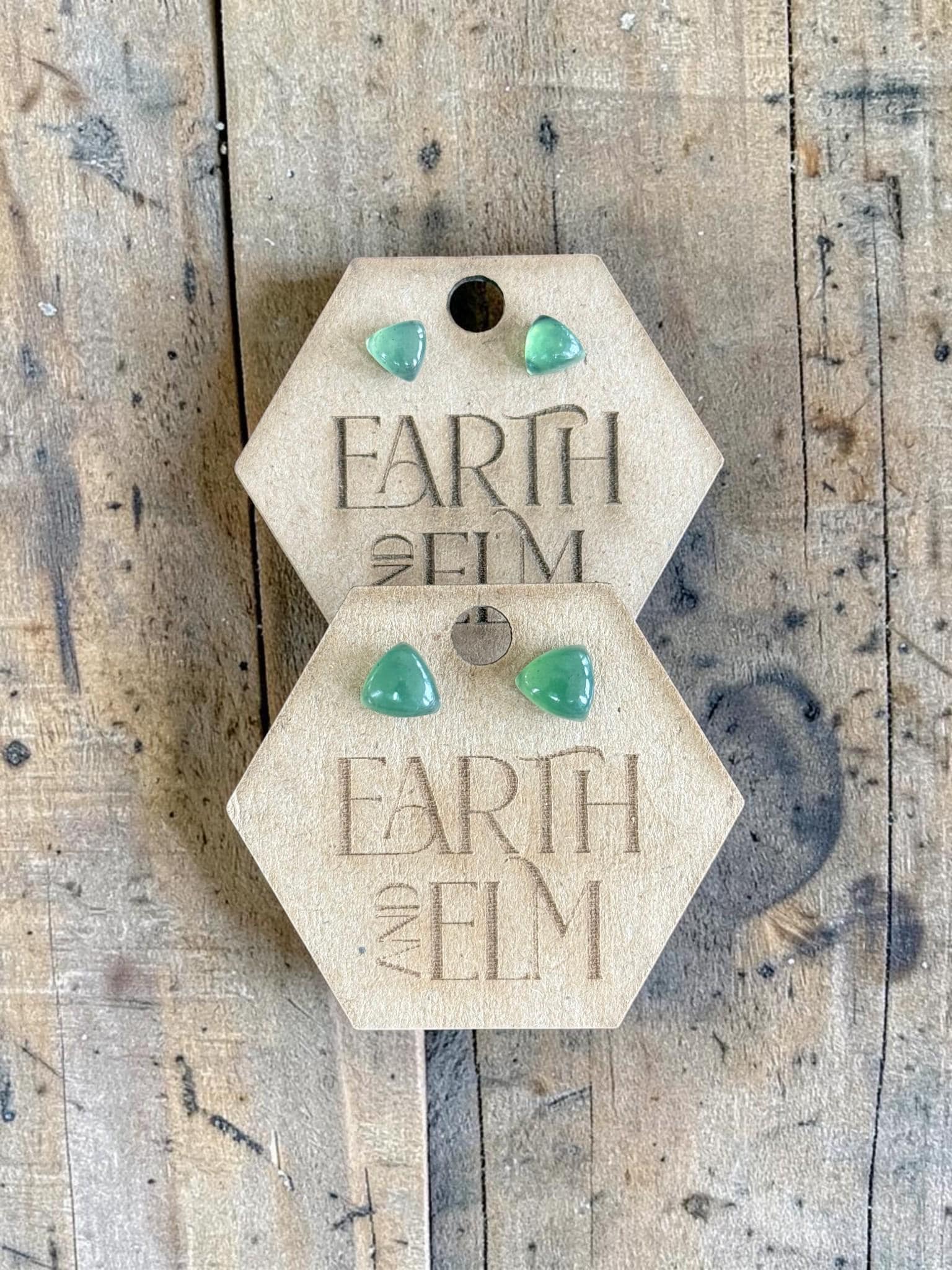 Nephrite Jade Trillion Cut Stud Earrings | Authentic Gemstone Studs