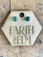 Moss Agate Hexagon Cut Stud Earrings | Authentic Gemstone Studs