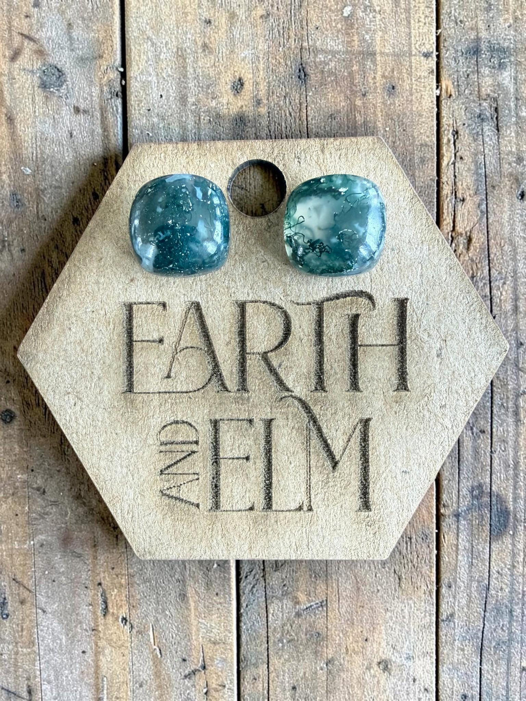 Moss Agate Cushion Cut Stud Earrings | Authentic Gemstone Studs
