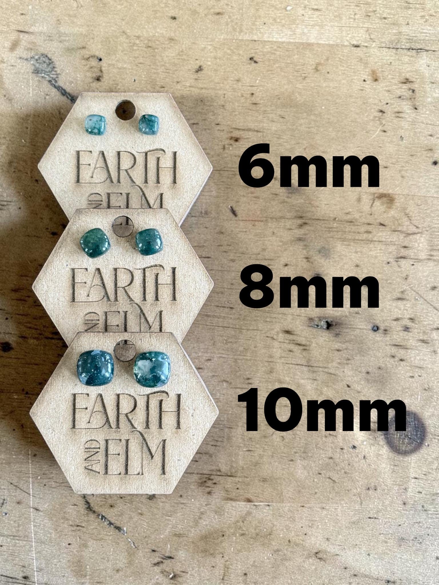 Moss Agate Cushion Cut Stud Earrings | Authentic Gemstone Studs