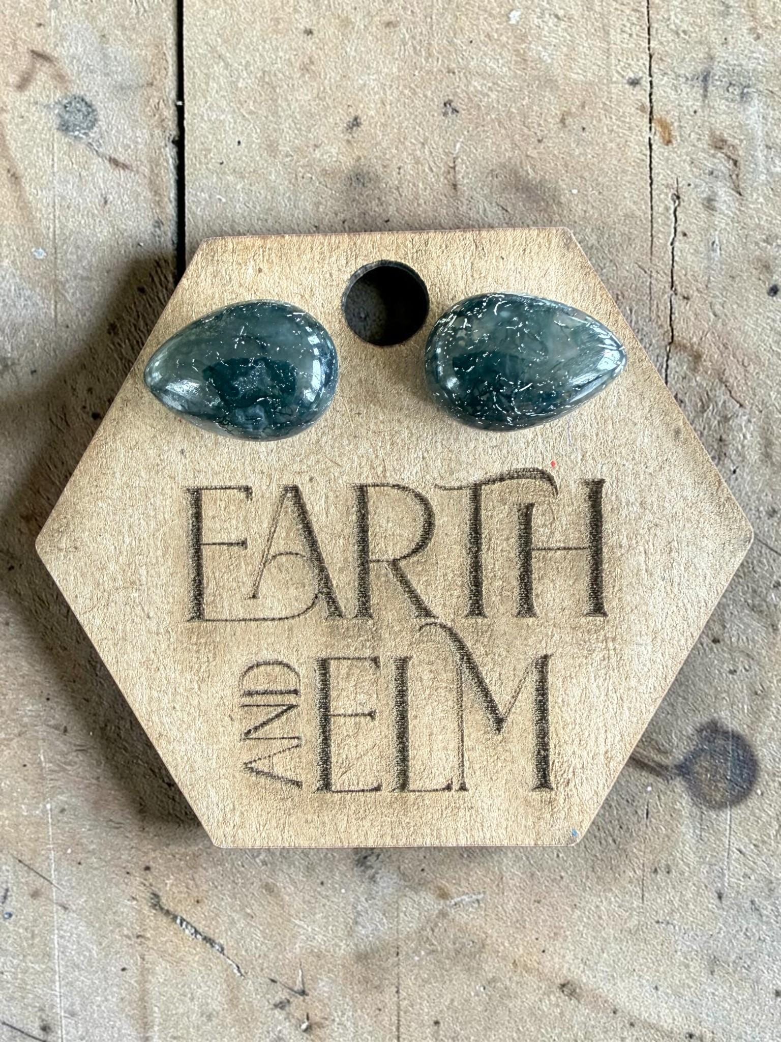 Moss Agate Pear Cut Stud Earrings | Authentic Gemstone Studs