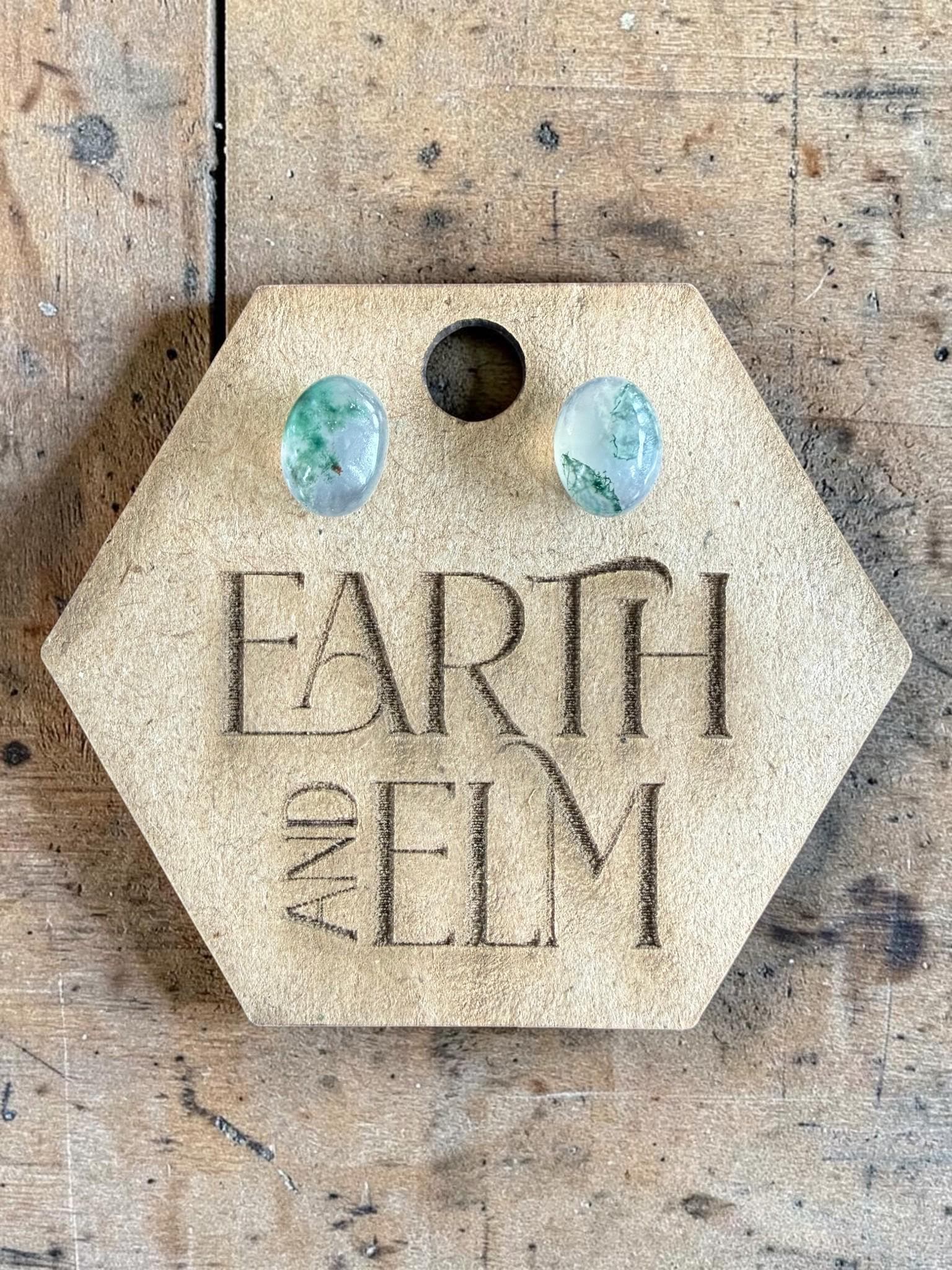 Moss Agate Oval Cut Stud Earrings | Authentic Gemstone Studs