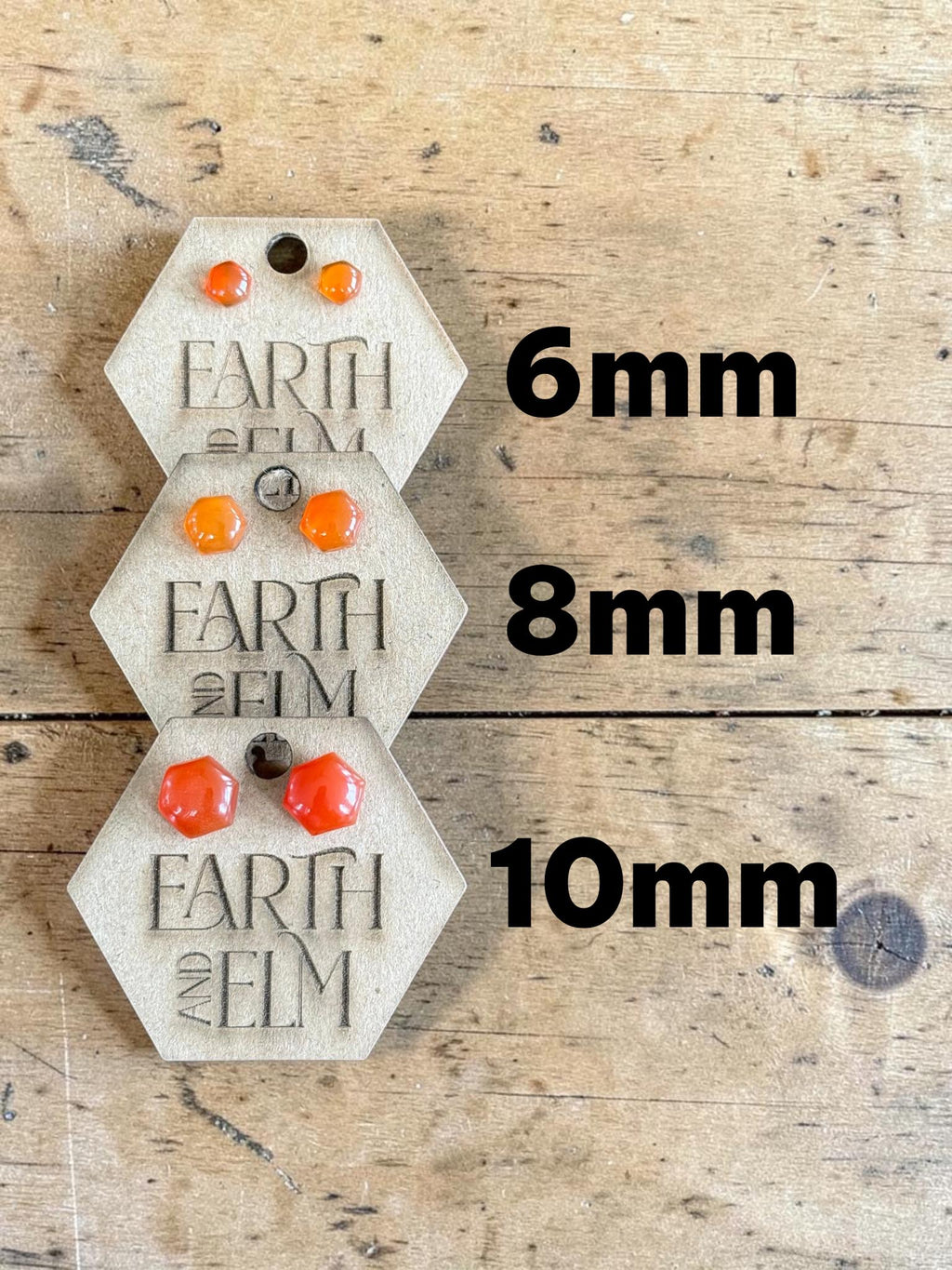 Carnelian Hexagon Cut Stud Earrings | Authentic Gemstone Studs
