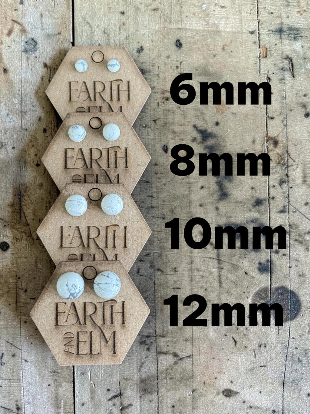 Howlite Round Cut Stud Earrings | Authentic Gemstone Studs