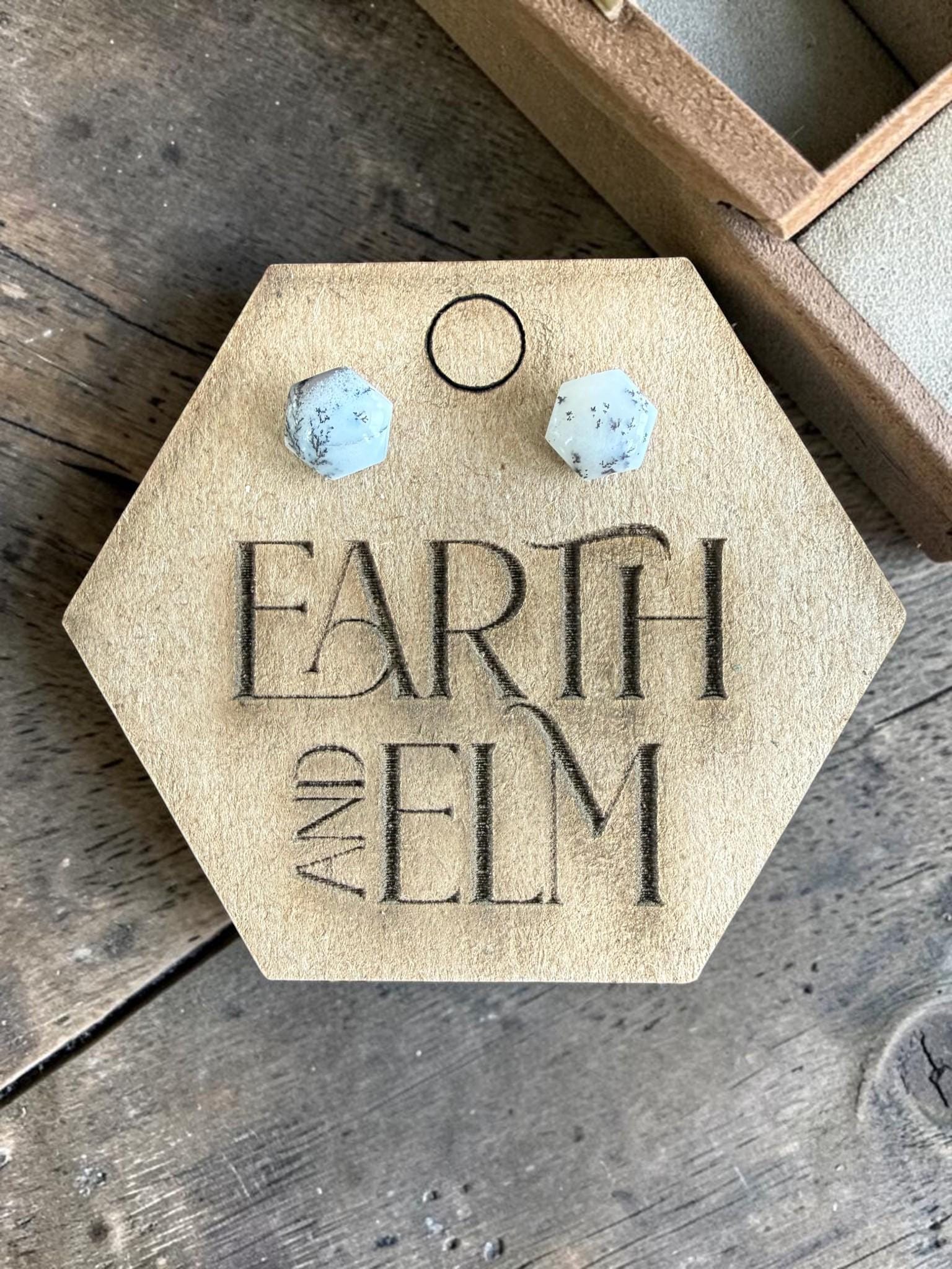 Dendrite Opal Hexagon Studs | Gemstone Stud Earrings | Authentic Crystal Jewelry