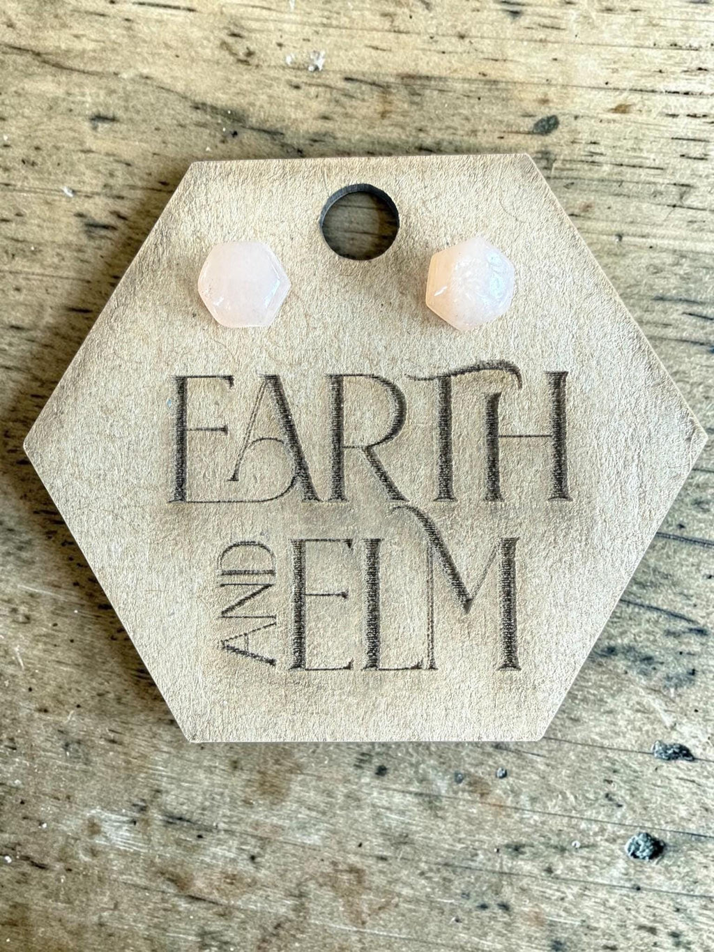 Peach Moonstone Hexagon Studs | Gemstone Stud Earrings | Pink Jewelry