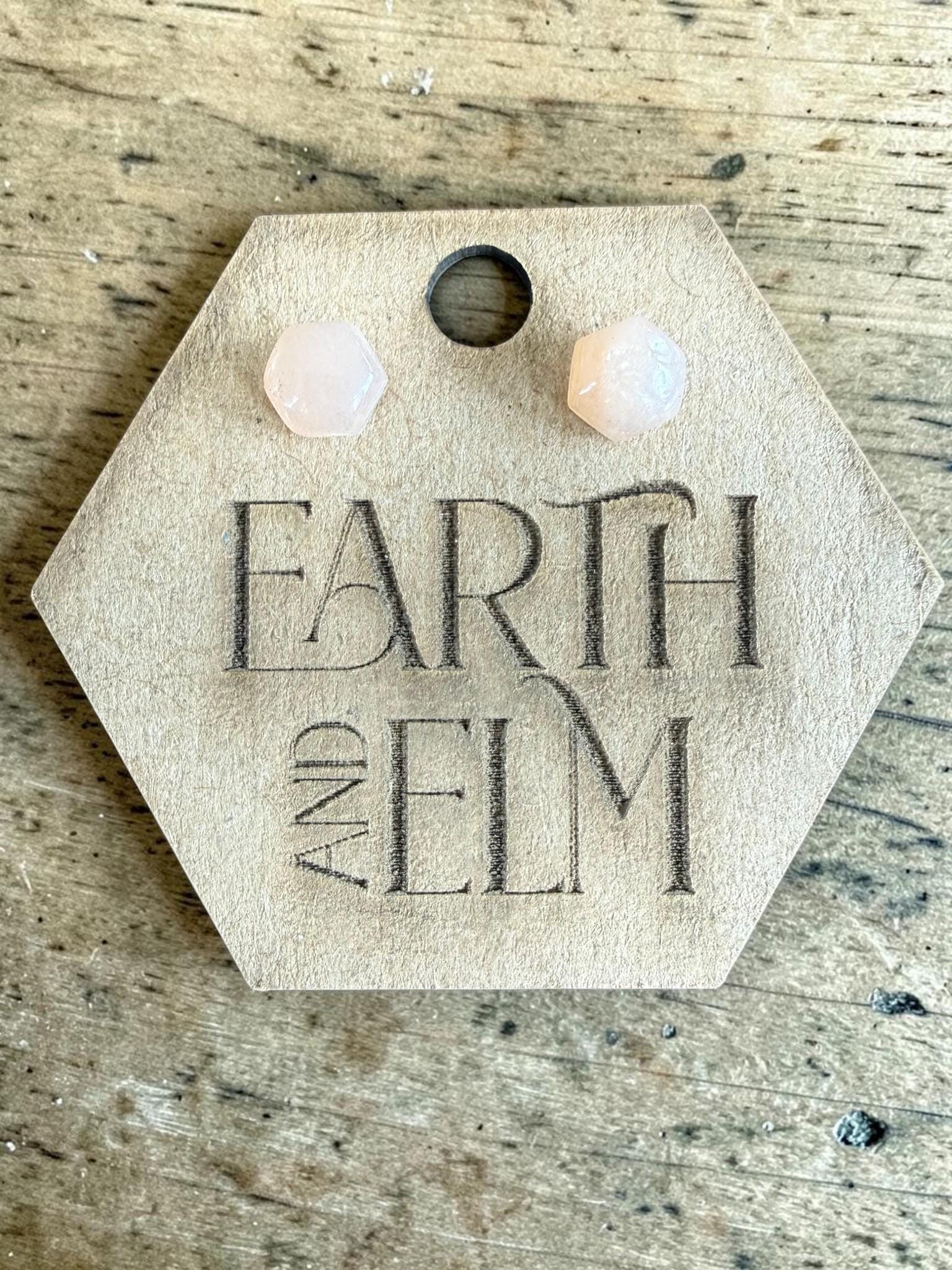 Peach Moonstone Hexagon Studs | Gemstone Stud Earrings | Pink Jewelry