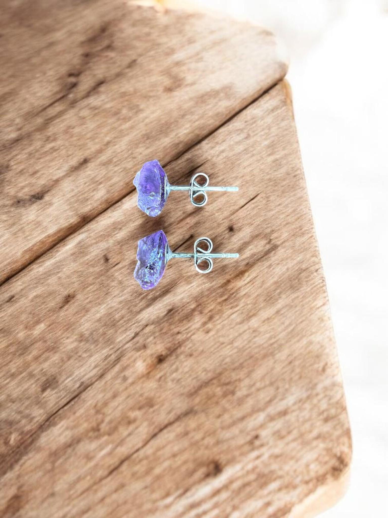 Raw Amethyst Stud Earrings | Gemstone Studs | Natural Stone Jewelry