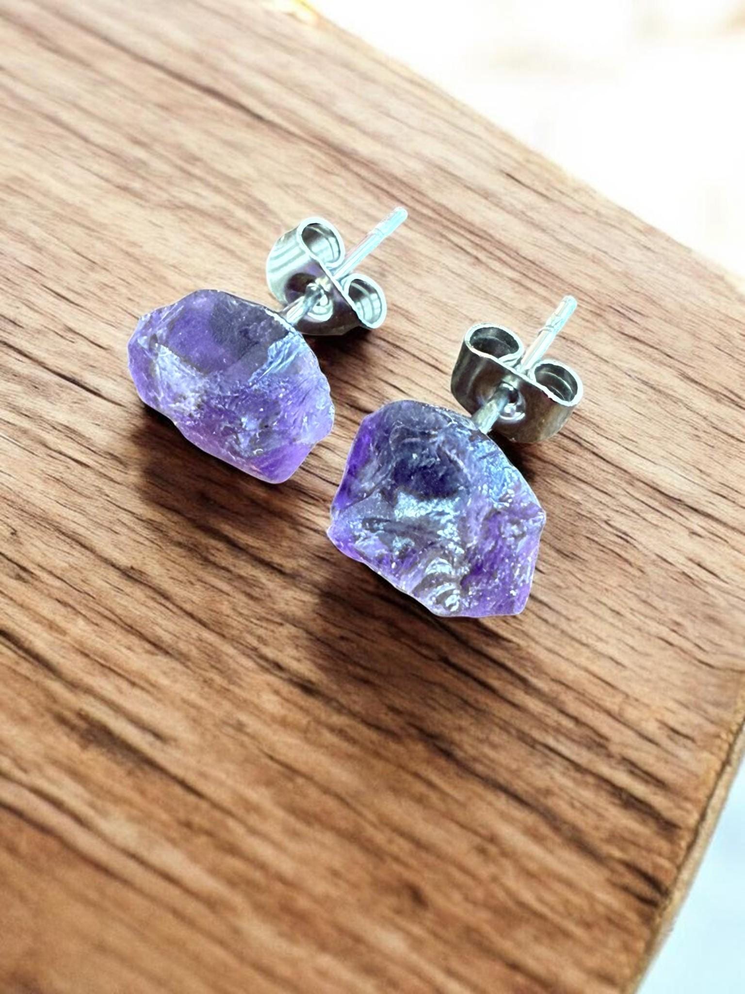 Raw Amethyst Stud Earrings | Gemstone Studs | Natural Stone Jewelry