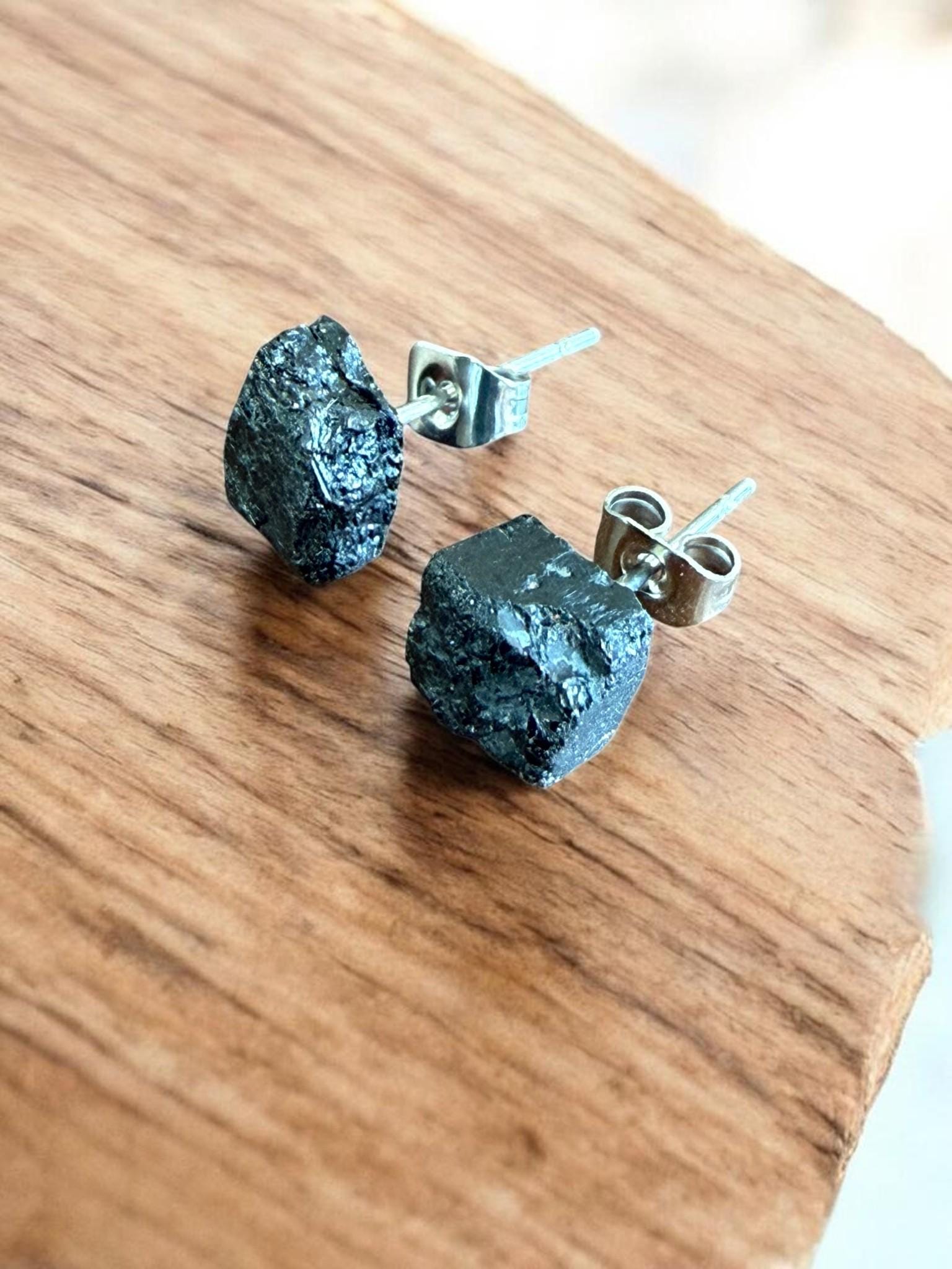 Raw Black Tourmaline Stud Earrings | Gemstone Studs | Natural Stone Jewelry
