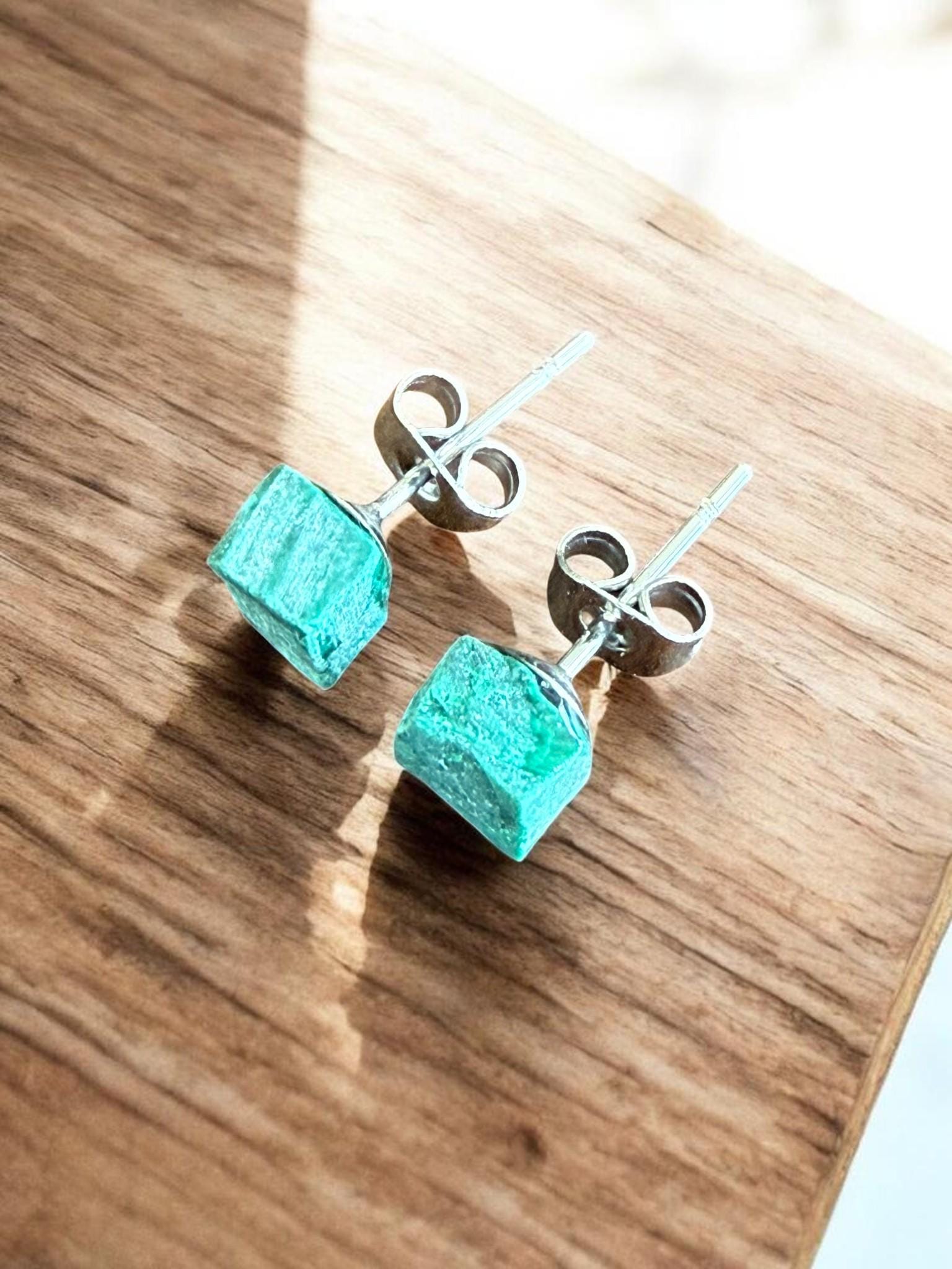 Raw Malachite Stud Earrings | Gemstone Studs | Natural Stone Jewelry