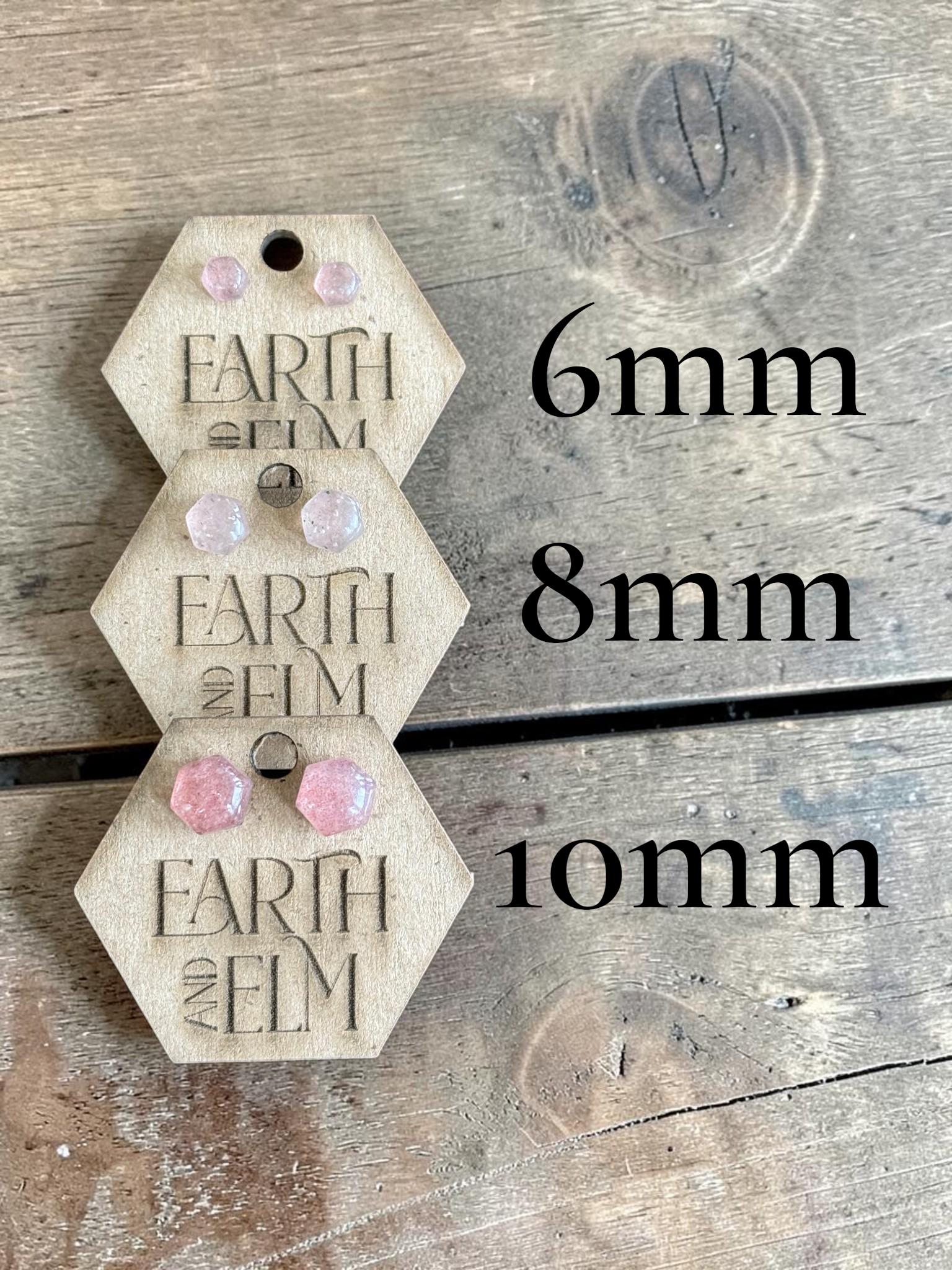 Strawberry Quartz Hexagon Cut Stud Earrings | Authentic Gemstone Studs