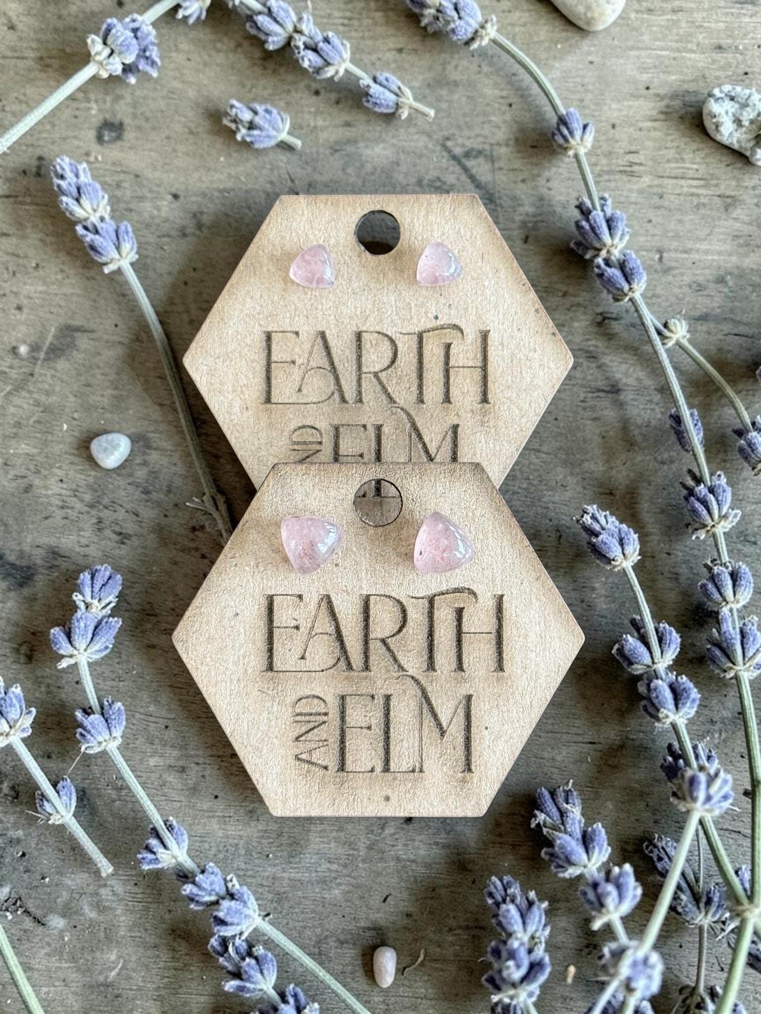 Strawberry Quartz Trillion Cut Stud Earrings | Authentic Gemstone Studs