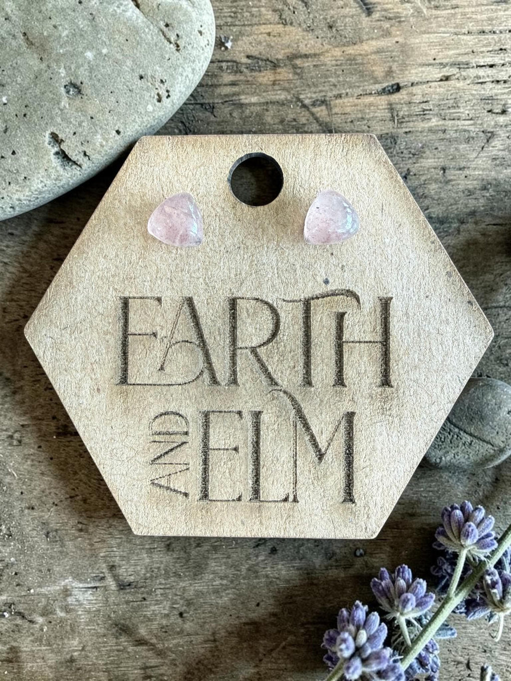 Strawberry Quartz Trillion Cut Stud Earrings | Authentic Gemstone Studs