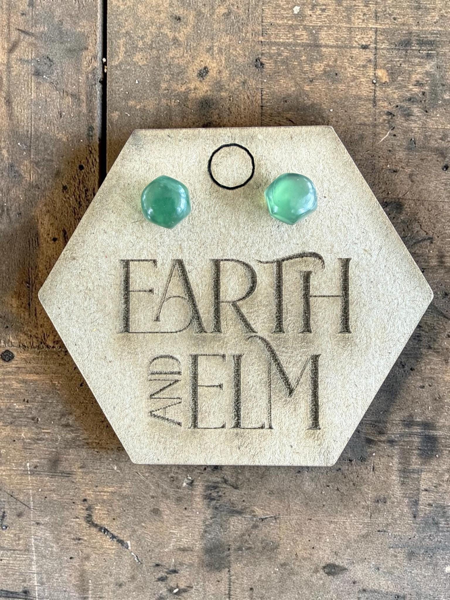 Nephrite Jade Hexagon Cut Stud Earrings | Authentic Gemstone Studs