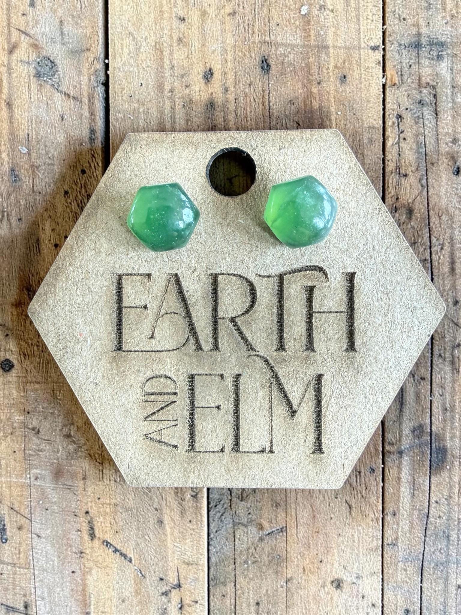 Nephrite Jade Hexagon Cut Stud Earrings | Authentic Gemstone Studs