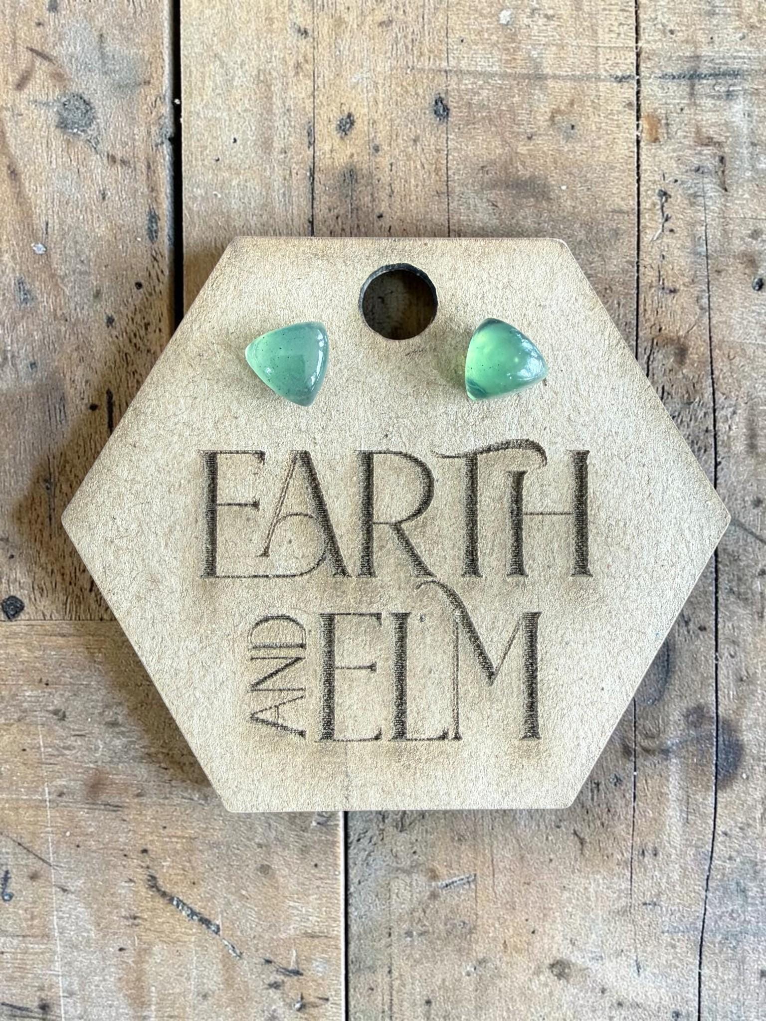 Nephrite Jade Trillion Cut Stud Earrings | Authentic Gemstone Studs