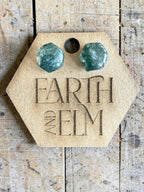 Moss Agate Hexagon Cut Stud Earrings | Authentic Gemstone Studs