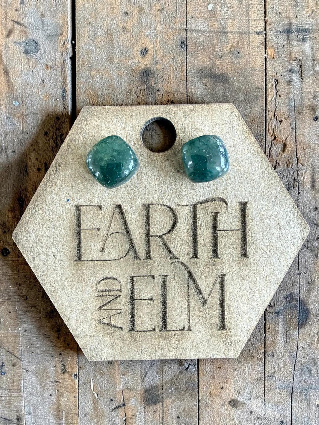 Moss Agate Cushion Cut Stud Earrings | Authentic Gemstone Studs