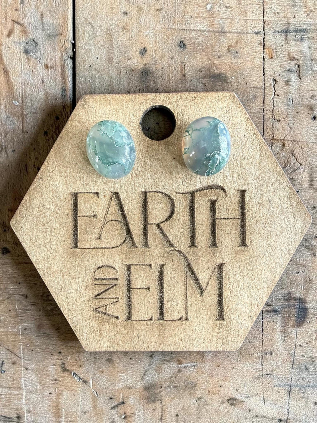 Moss Agate Oval Cut Stud Earrings | Authentic Gemstone Studs