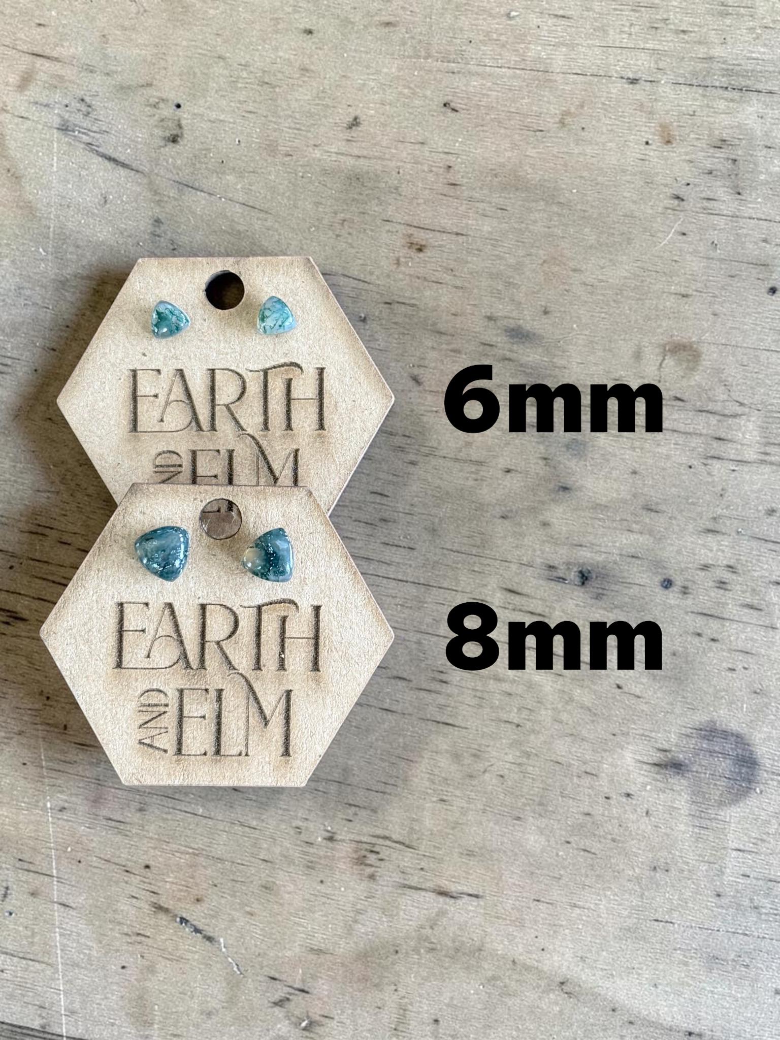 Moss Agate Trillion Cut Stud Earrings | Authentic Gemstone Studs